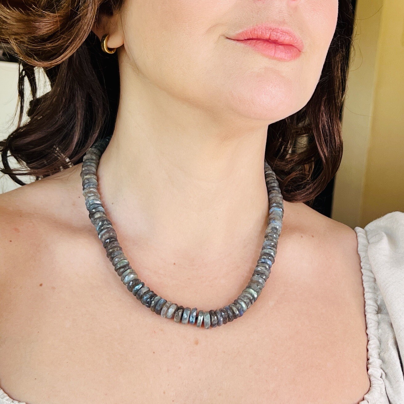 Genuine Labradorite (352cts) 14k Strand/String Beaded Necklace, New 18.5″