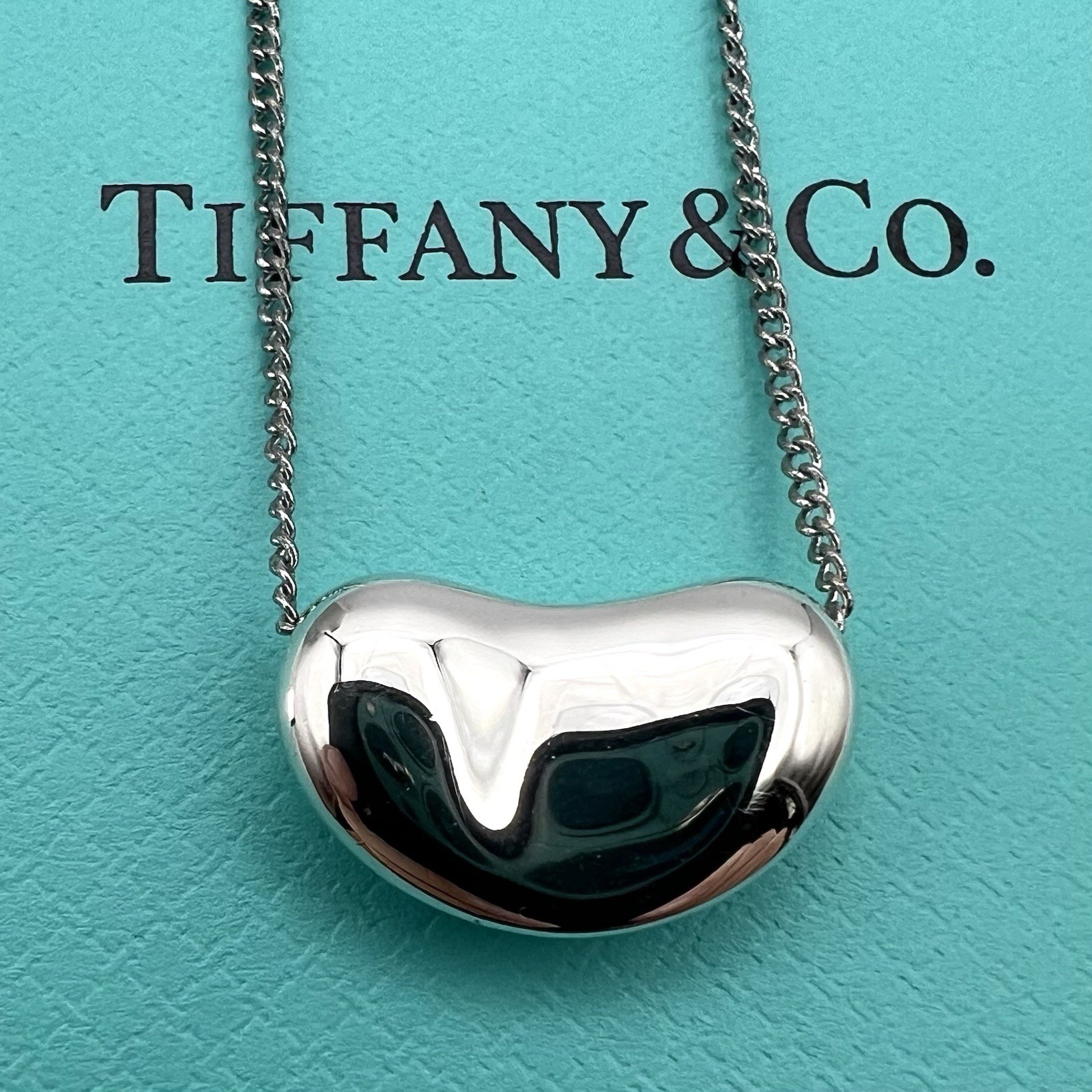 Tiffany & Co. Elsa Peretti Large Bean Pendant Necklace Sterling Silver 925 Box