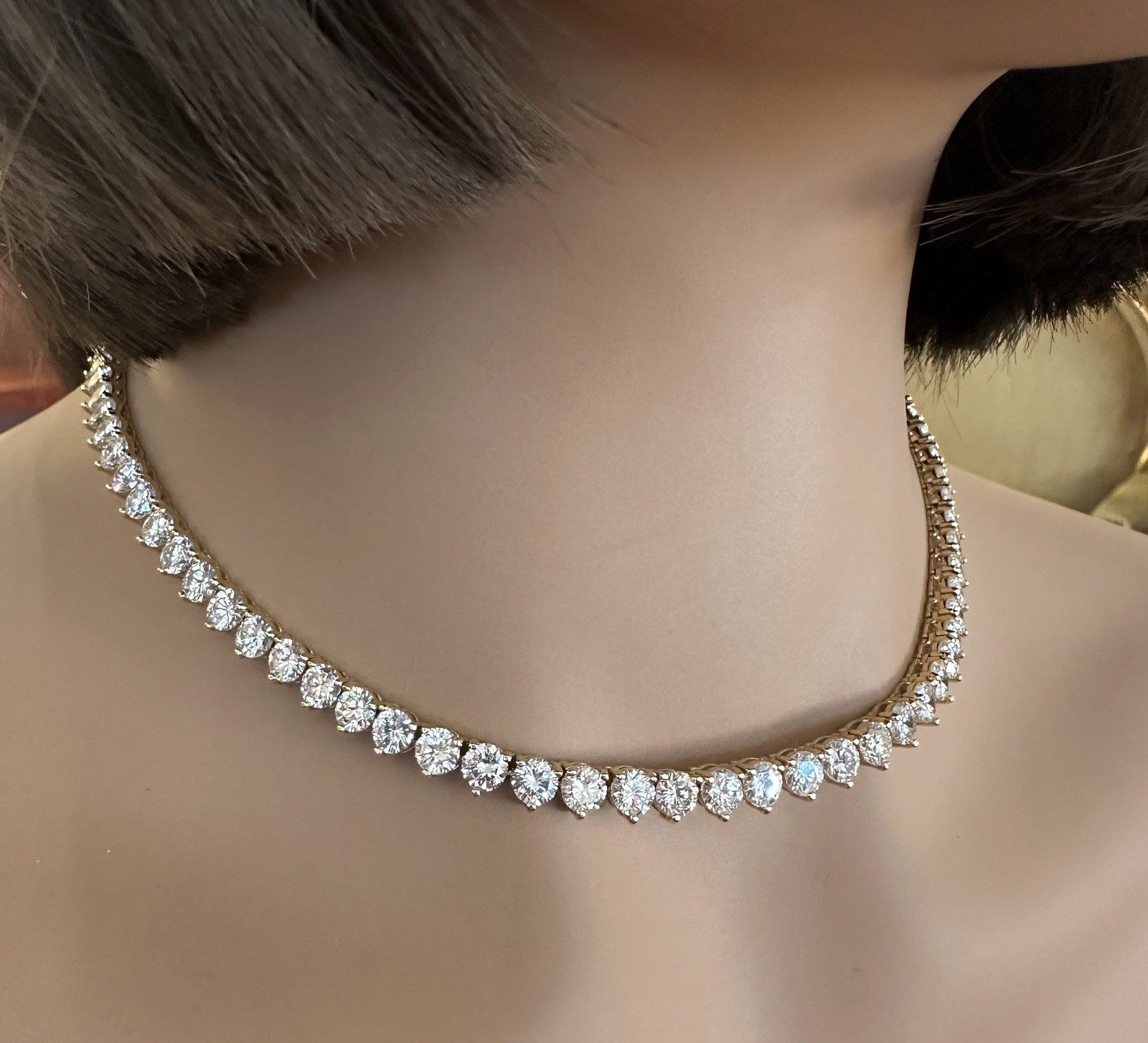 28.80carats Natural Diamond Tennis Necklace in 18k Yellow Gold 16.5in -HM2815AN
