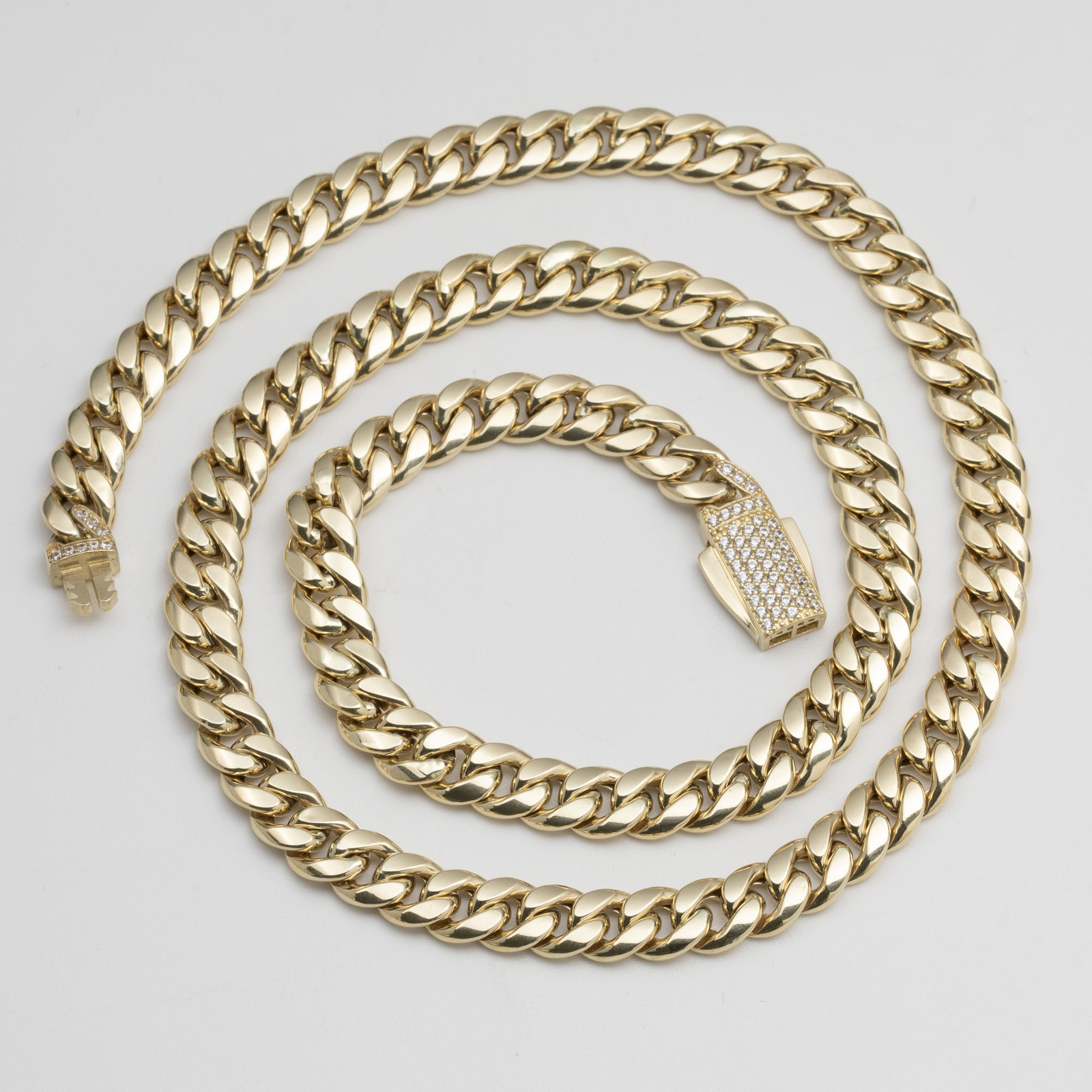 14K Yellow Gold 7.5mm Miami Cuban Link Chain Box Lock Necklace All Sizes