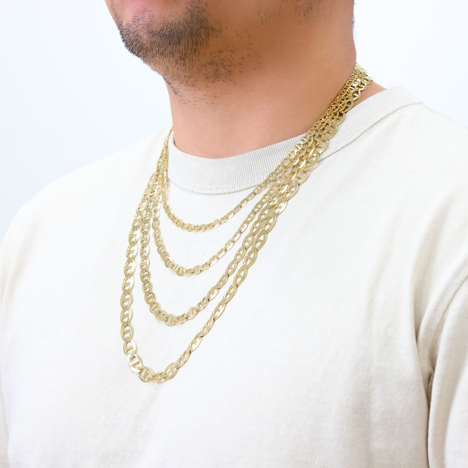 14K Yellow Gold Solid 2mm-7.5mm Mariner Anchor Flat Link Chain Necklace 16″- 30″