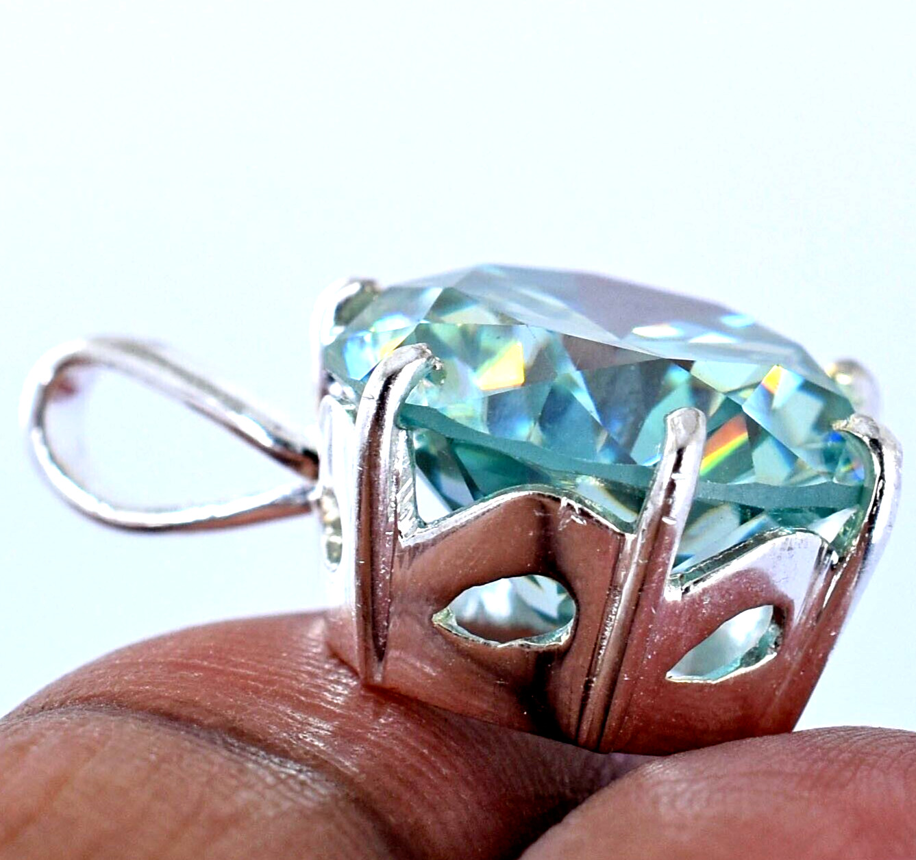 10 Ct Certified Treated Blue Diamond Solitaire Pendant In 925 Silver,Great Shine
