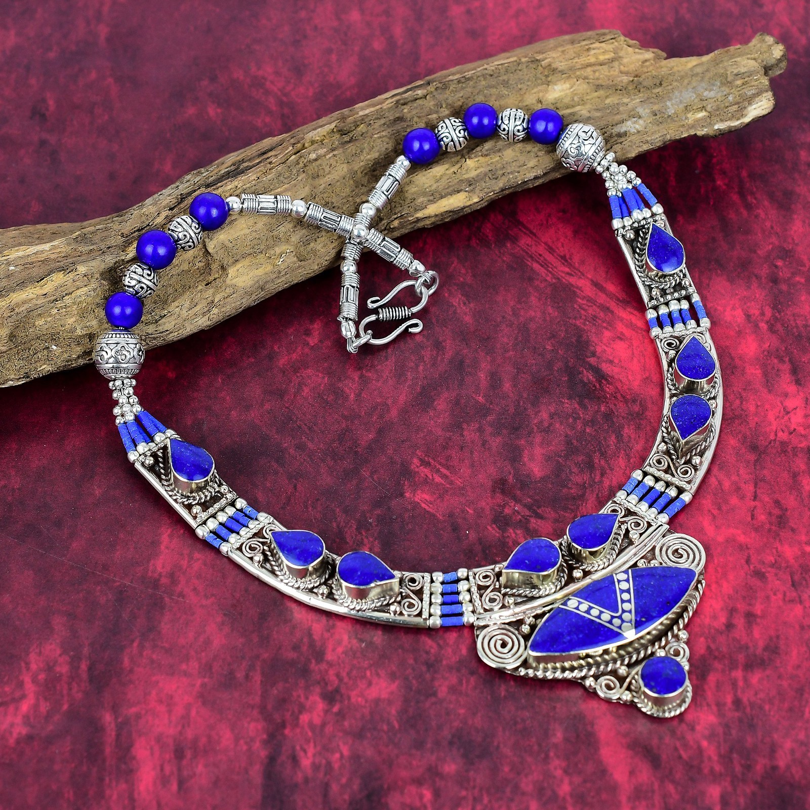 Lapis Lazuli Gemstone Handmade 925 Solid Sterling Silver Nepali Necklace Jewelry