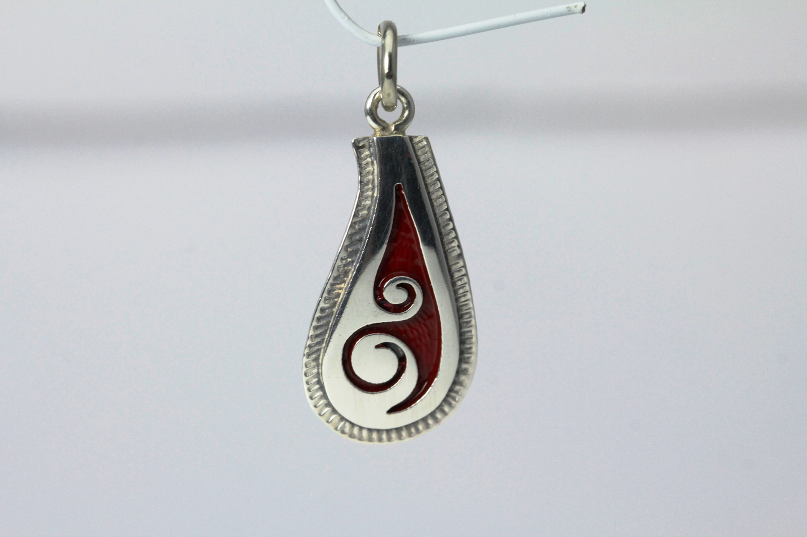 Southwestern Swirl Design Red Enamel Sterling Silver Pendant 2.5 Grams (PEN4429)
