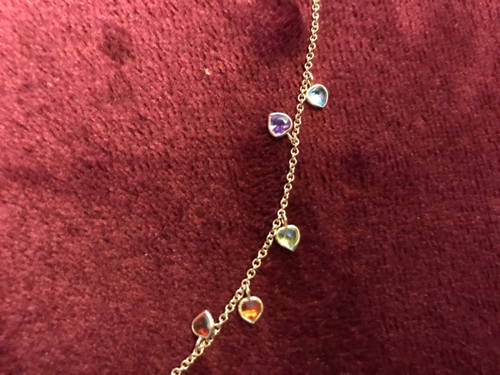 14K YELLOW GOLD MULTICOLOR GEMSTONE NECKLACE 16 INCHES 4.2 GRAMS