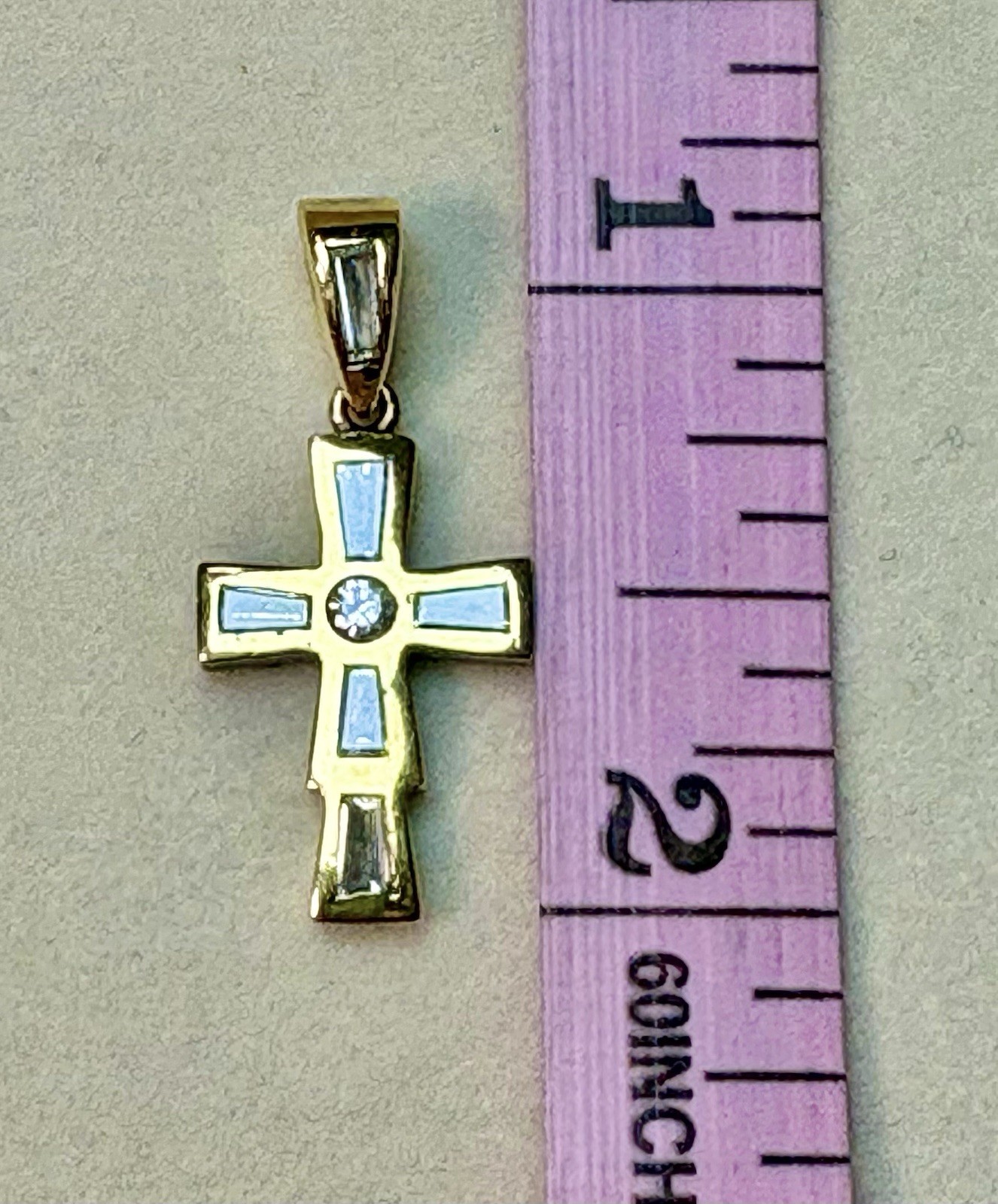 18k Italian Gold Baguette Diamond Cross Pendant