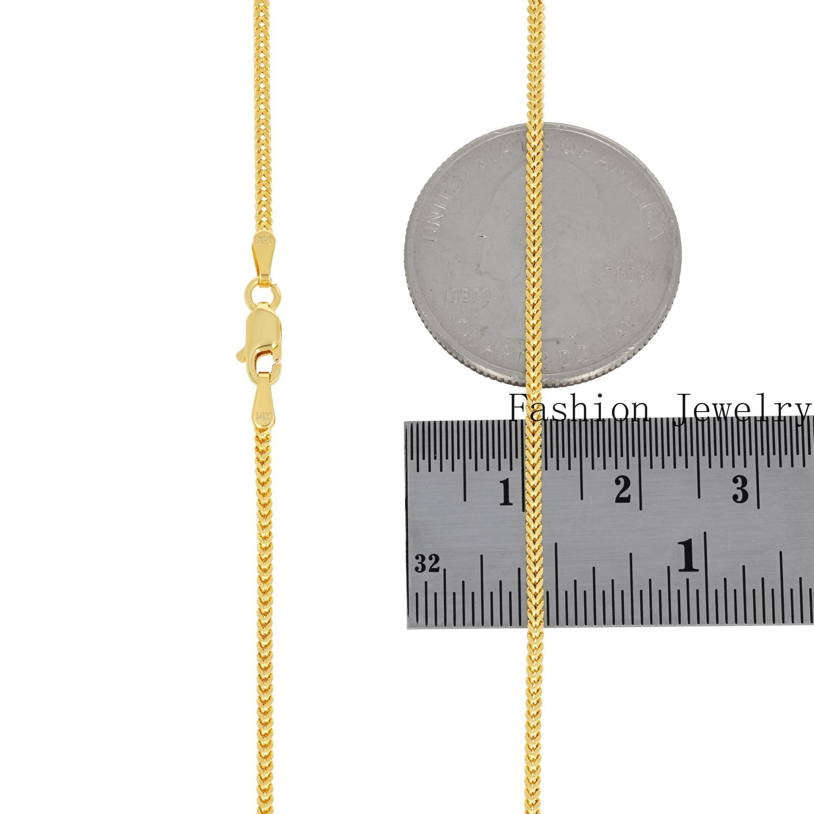 14K Yellow Gold 1.5mm Franco Box Wheat Foxtail Chain Necklace Mens Women 16″-24″