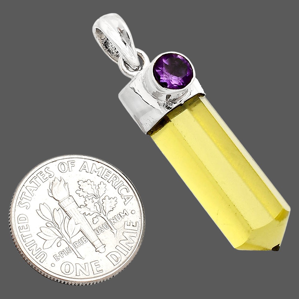 Point – Lemon Quartz & Amethyst 925 Sterling Silver Pendant Jewelry P-1107