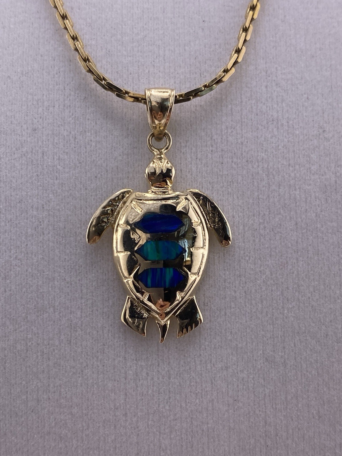 14K Opal Inlay Turtle Pendant