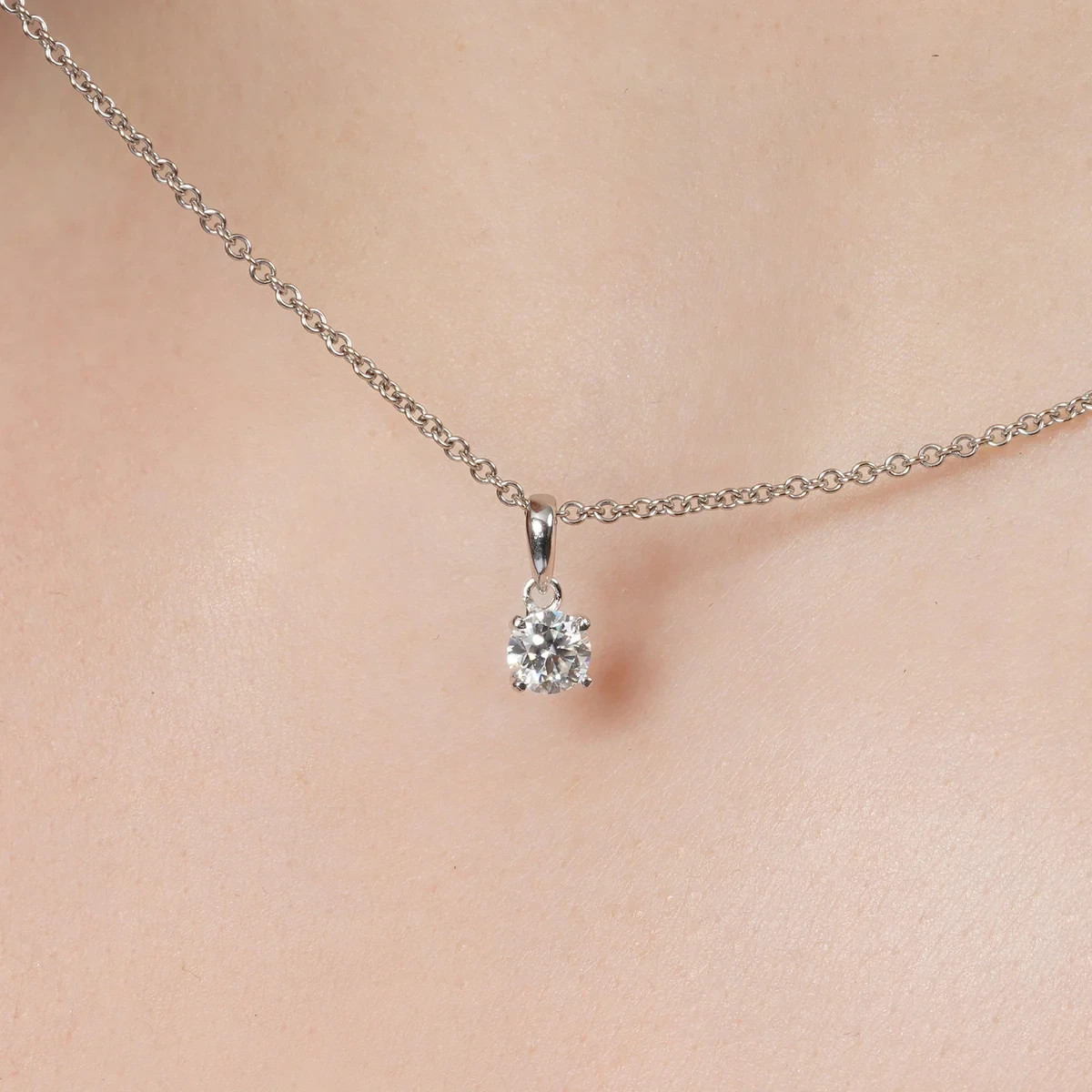 Four-Prong Moissanite Pendant • 925 Sterling Silver • 5mm • GRA