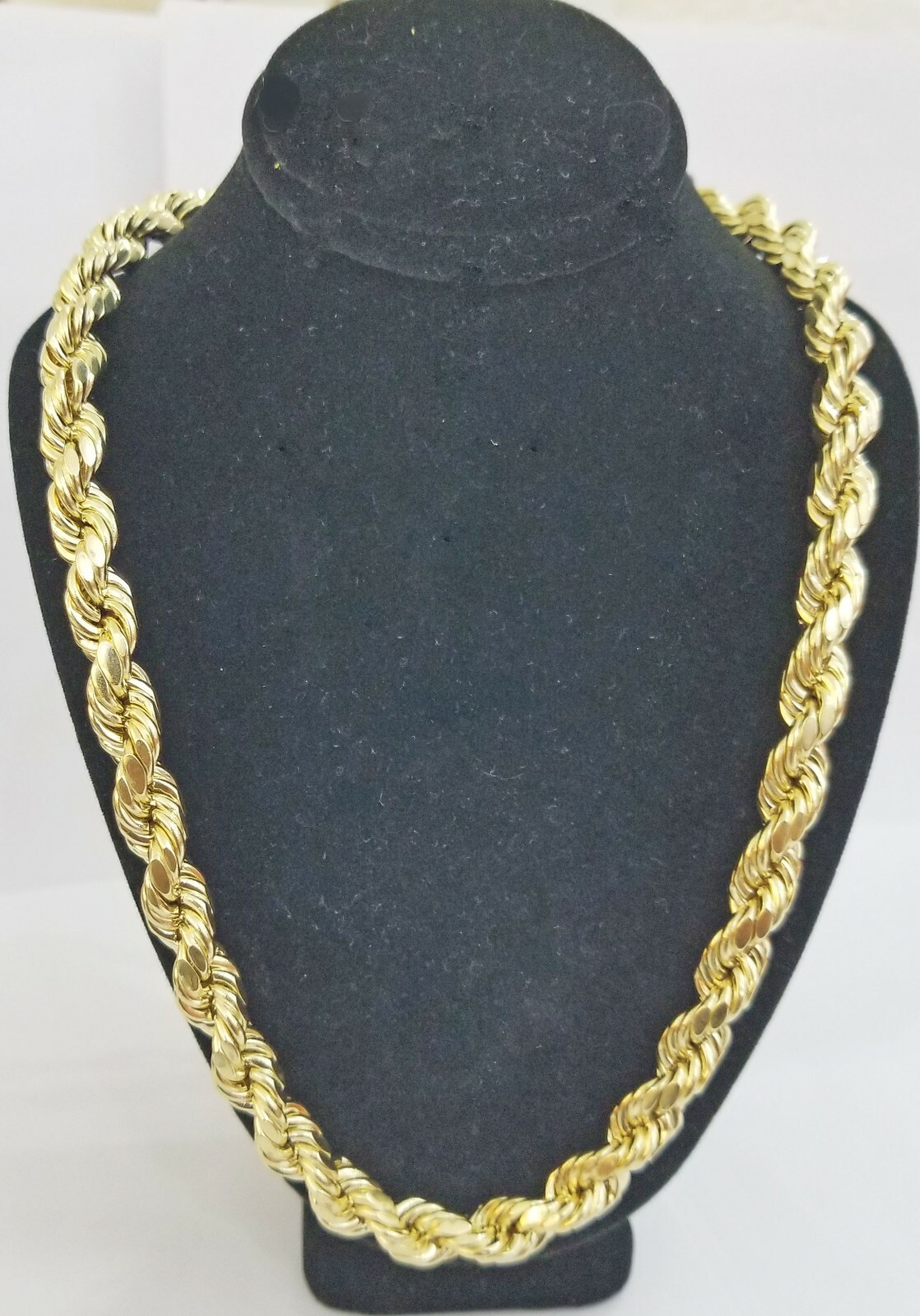 10k REAL Yellow Gold Rope Chain necklace 10mm 22″ Men thick diamond cut