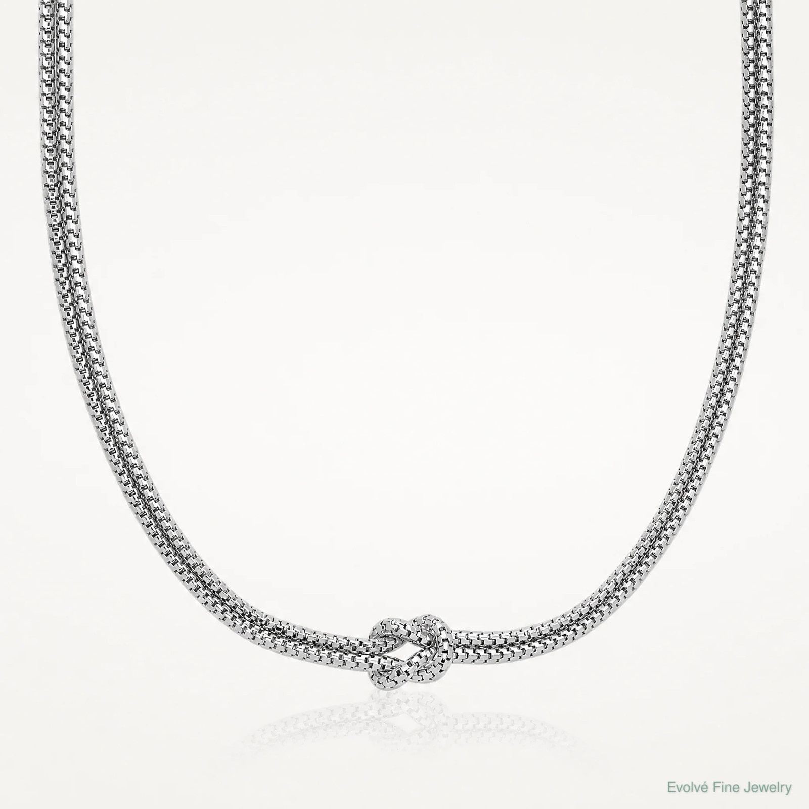 Sterling Silver RH-Plat Pol. 2-Strand Knot With 2in Ext. Necklace