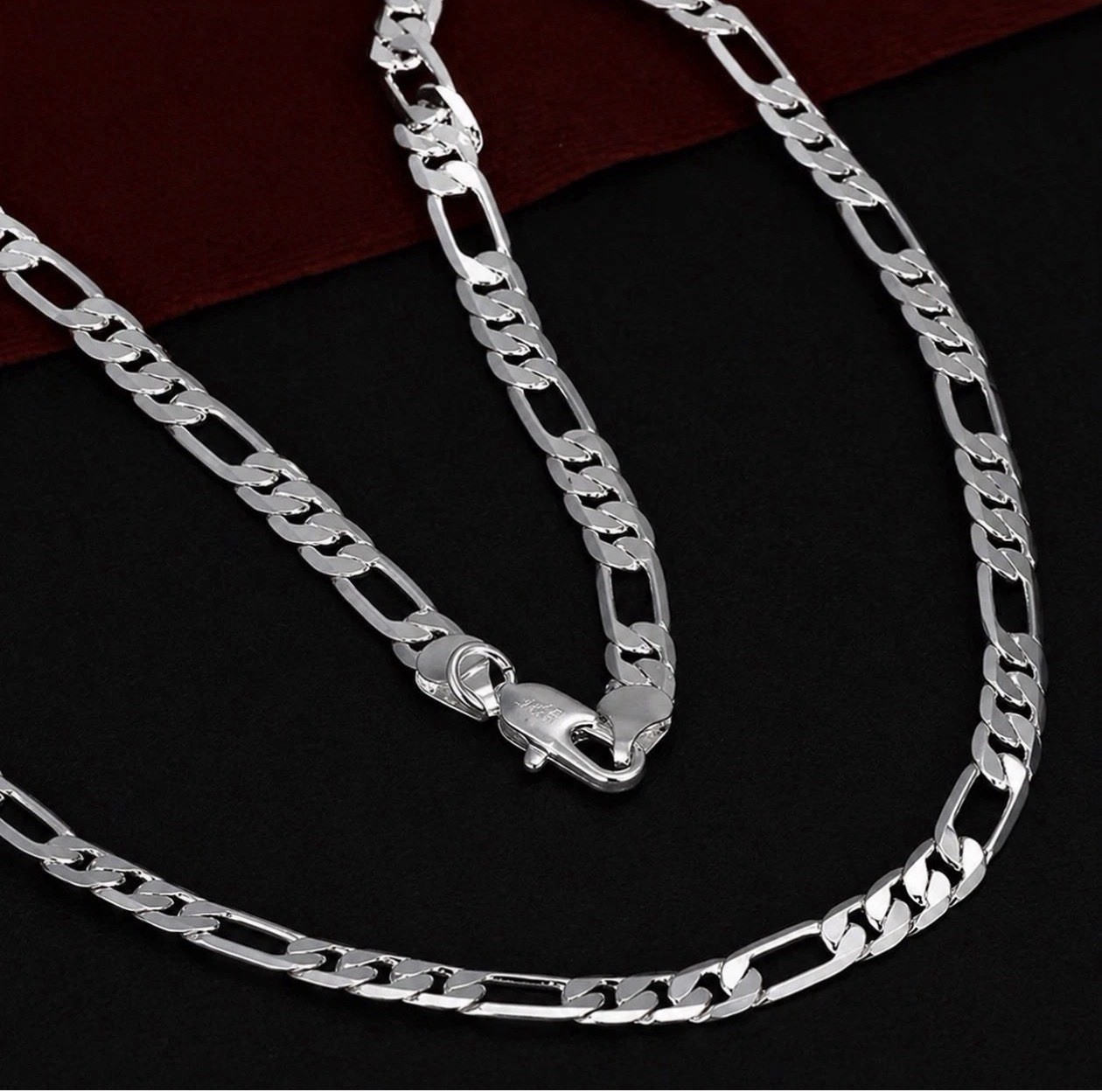 REAL marked 925 Sterling Silver Necklace Chain 26 Inch 8MM Figaro