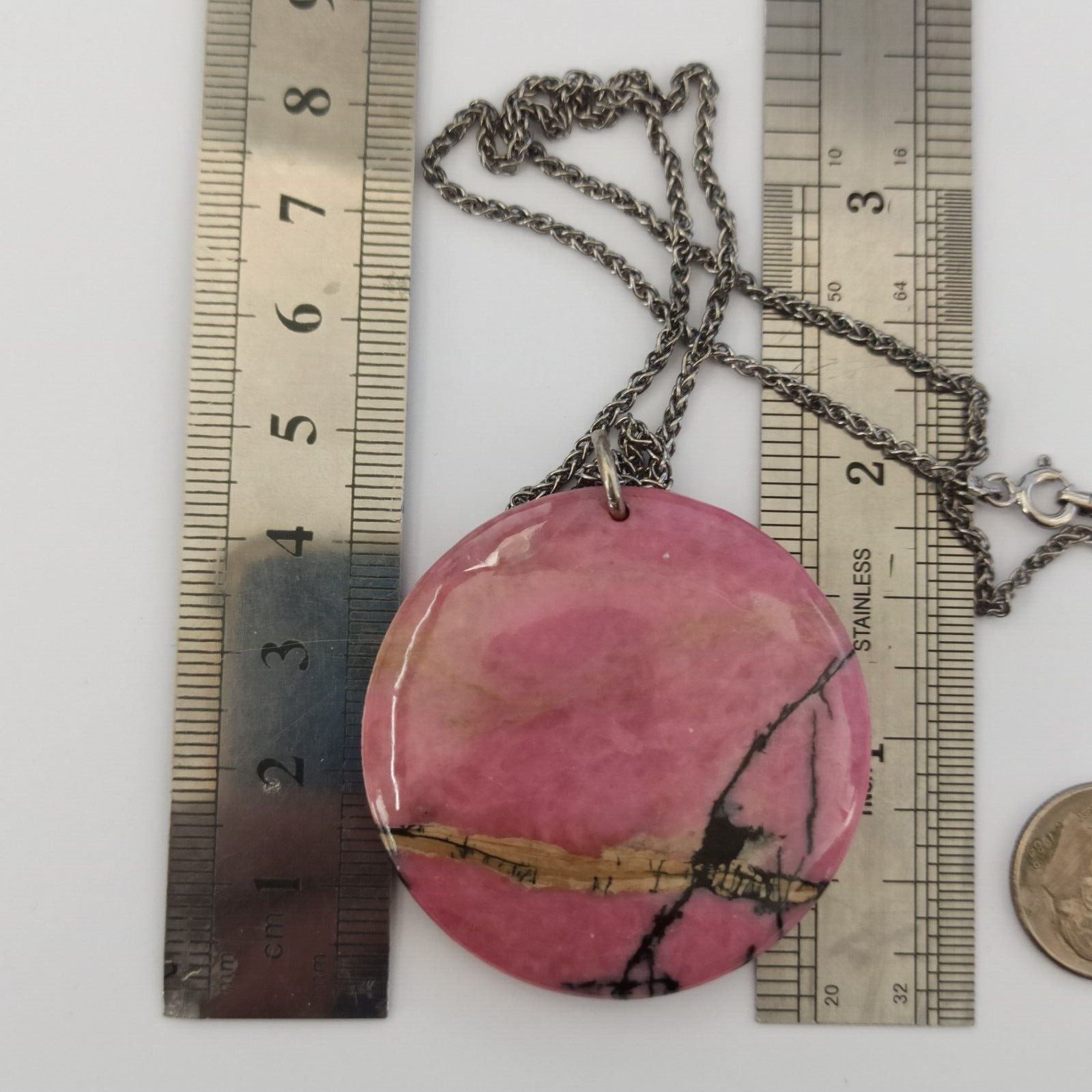 Natural Stone Pendant Sterling Silver Necklace Huge Natures Abstract Art Pink