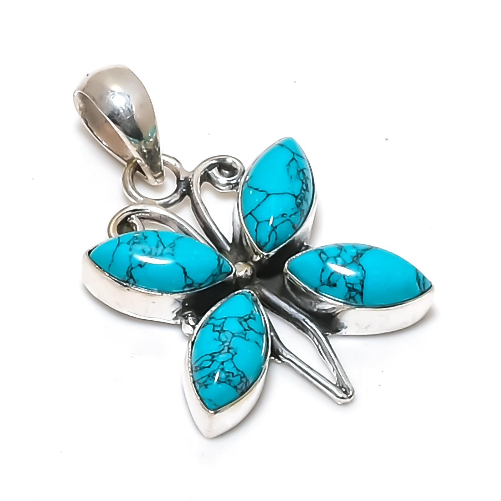 Blue Turquoise Gemstones Handmade 925 Sterling Silver Designer Pendant Jewelry