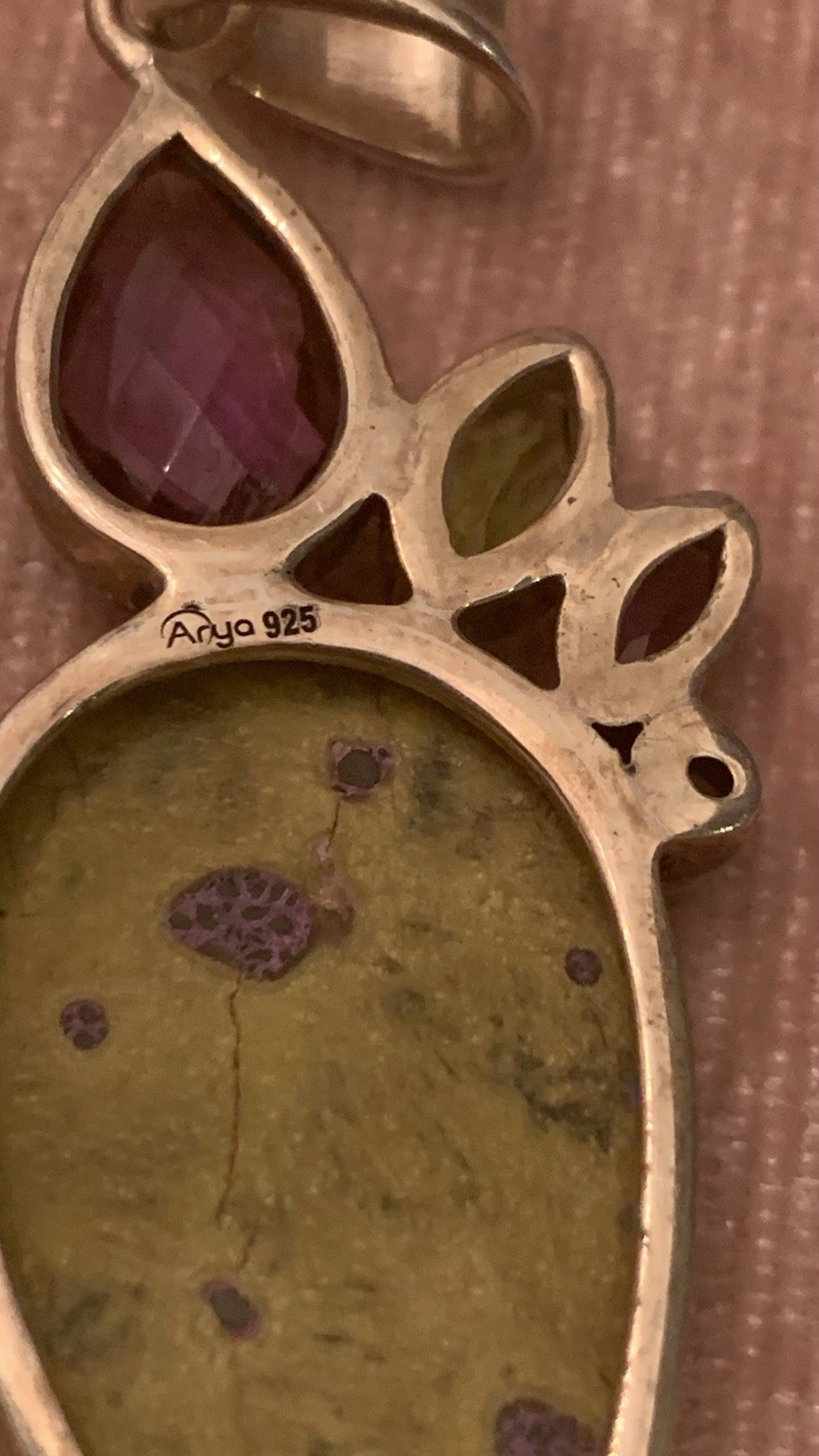 Gemstone Pendent 925 Silver Amethyst Peridot Atlantisite