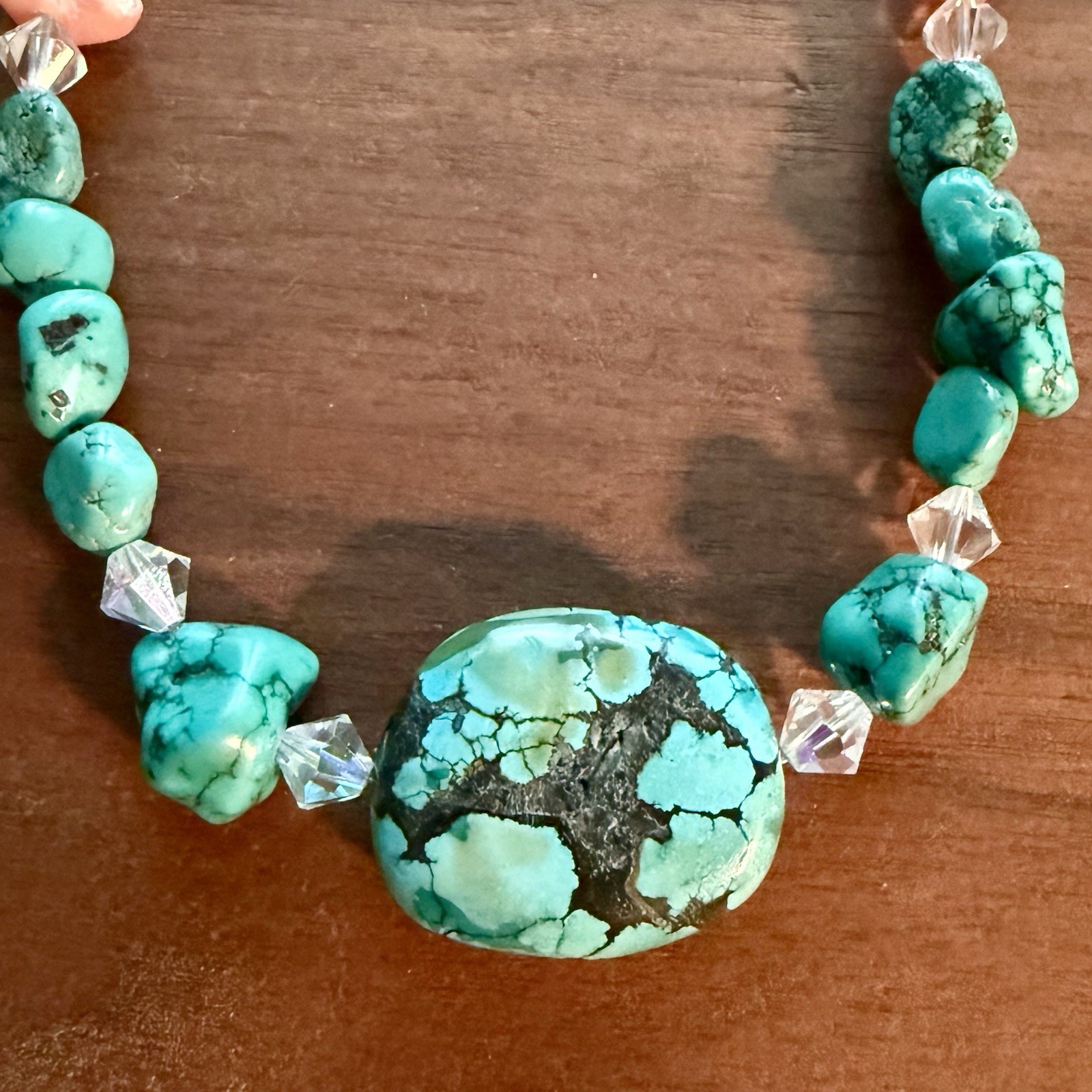 Amazing 24 Inch Green/Blue Turquoise and Rose Quartz Necklace Toggle Closure