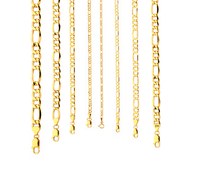 10k Yellow Gold 2mm-9.5mm Figaro Chain Necklace Bracelet Size 7″-30″ Hollow