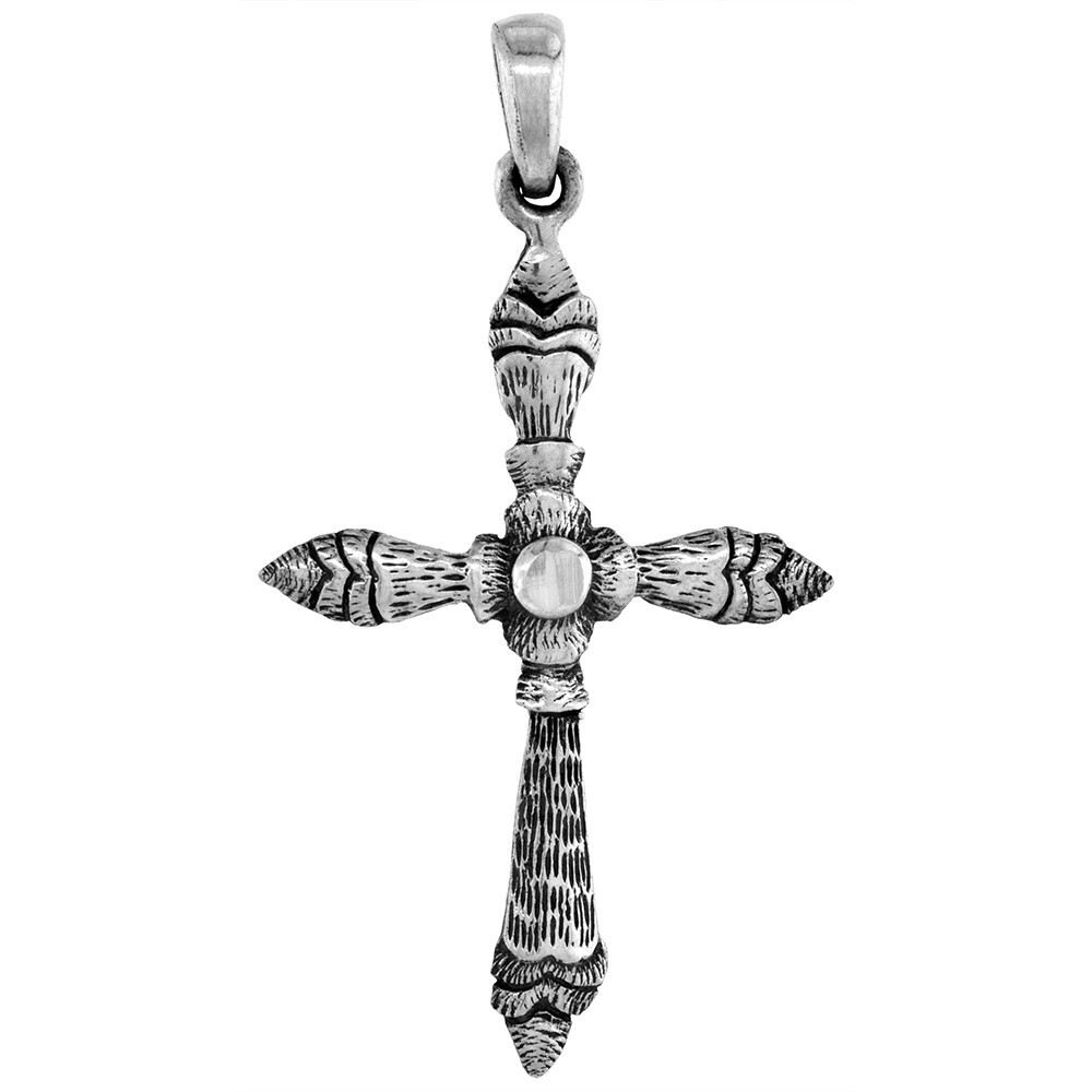 925 Sterling Silver Diamond Cut Everlasting Cross Pendant 1 1/2 Inch (38mm) Tall