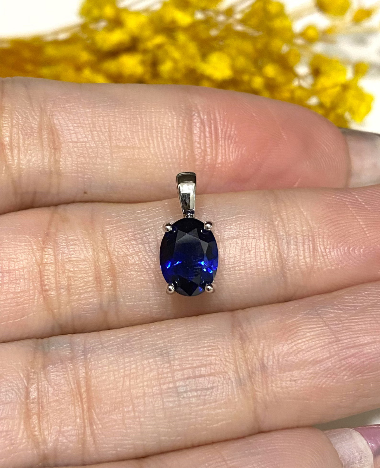 3.00 Ct Oval Cut Natural Sapphire Diamond Gorgeous Pendant 14K White Gold