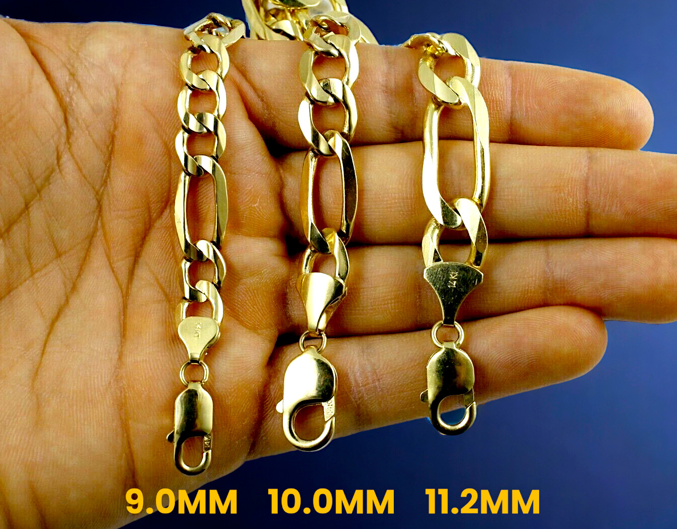 14K Yellow Gold 1.5mm-12mm Solid Figaro Chain Necklace Link All Sizes Real