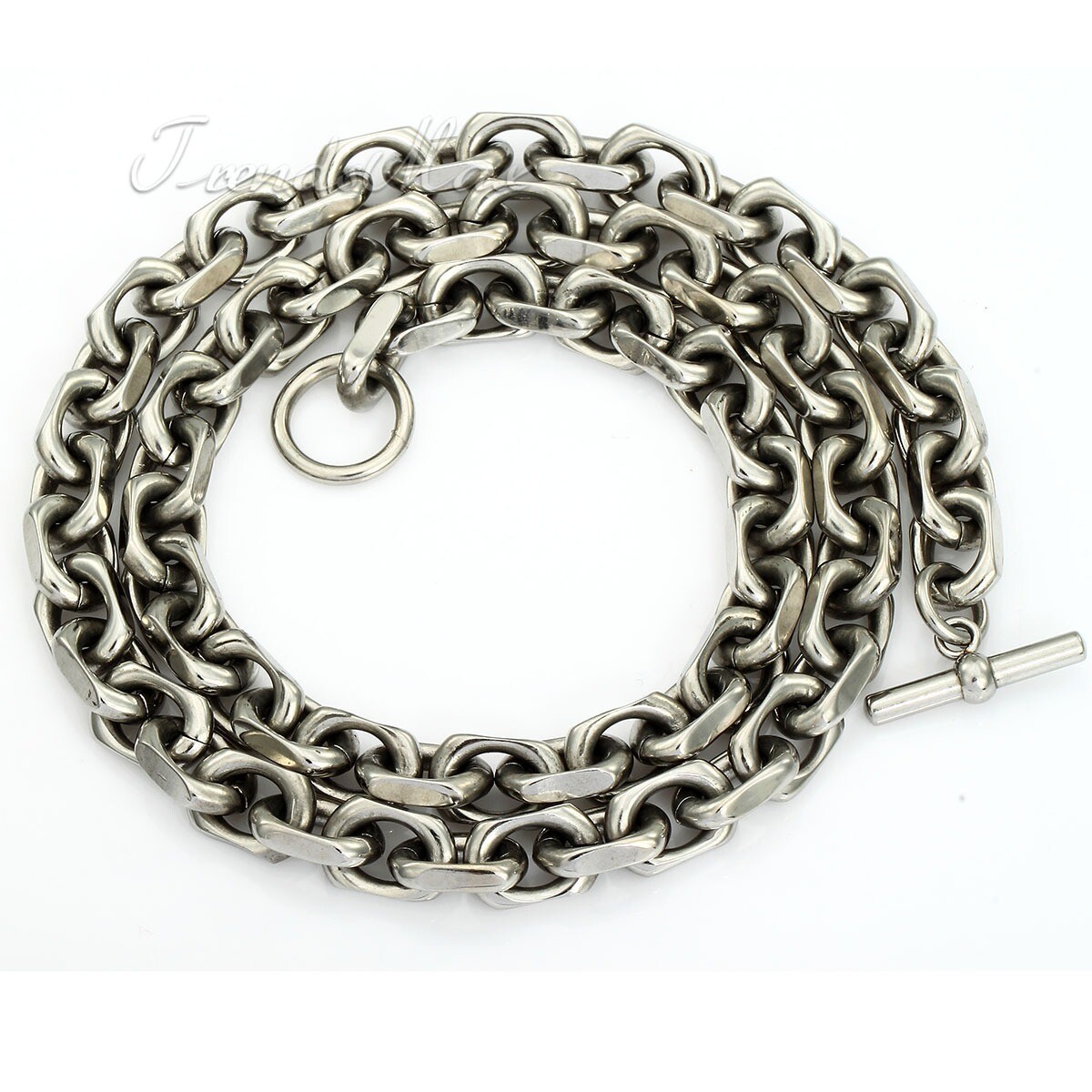 Silver Tone CABLE Link Necklace Heavy Stainless Steel Chain T/O Toggle 26 inch