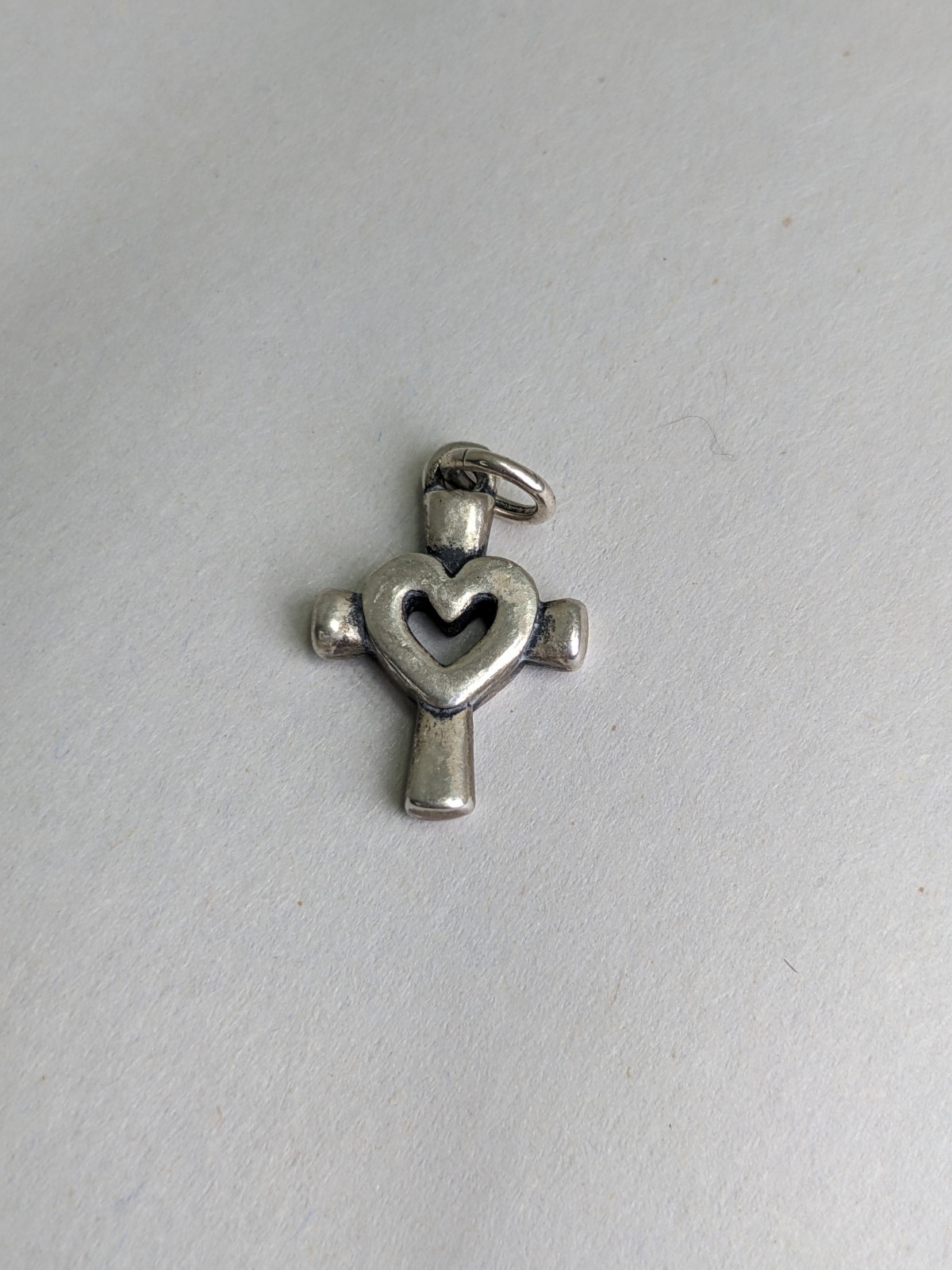 James Avery Centered in Love Heart Cross Pendant Charm Sterling Silver 925