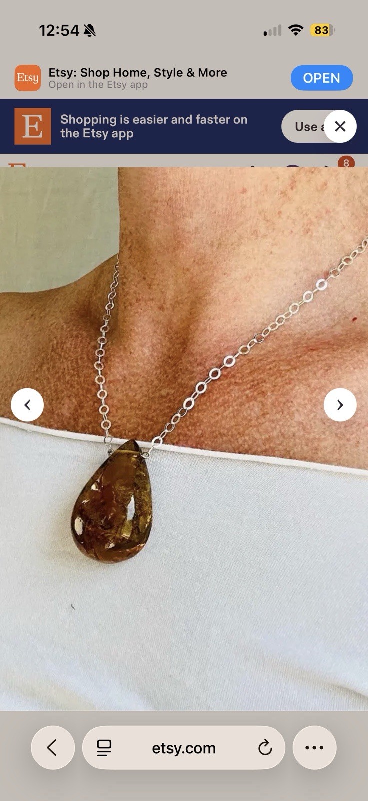 Large Natural Amber Pendant Sterling Silver Necklace Jewelry Women’s