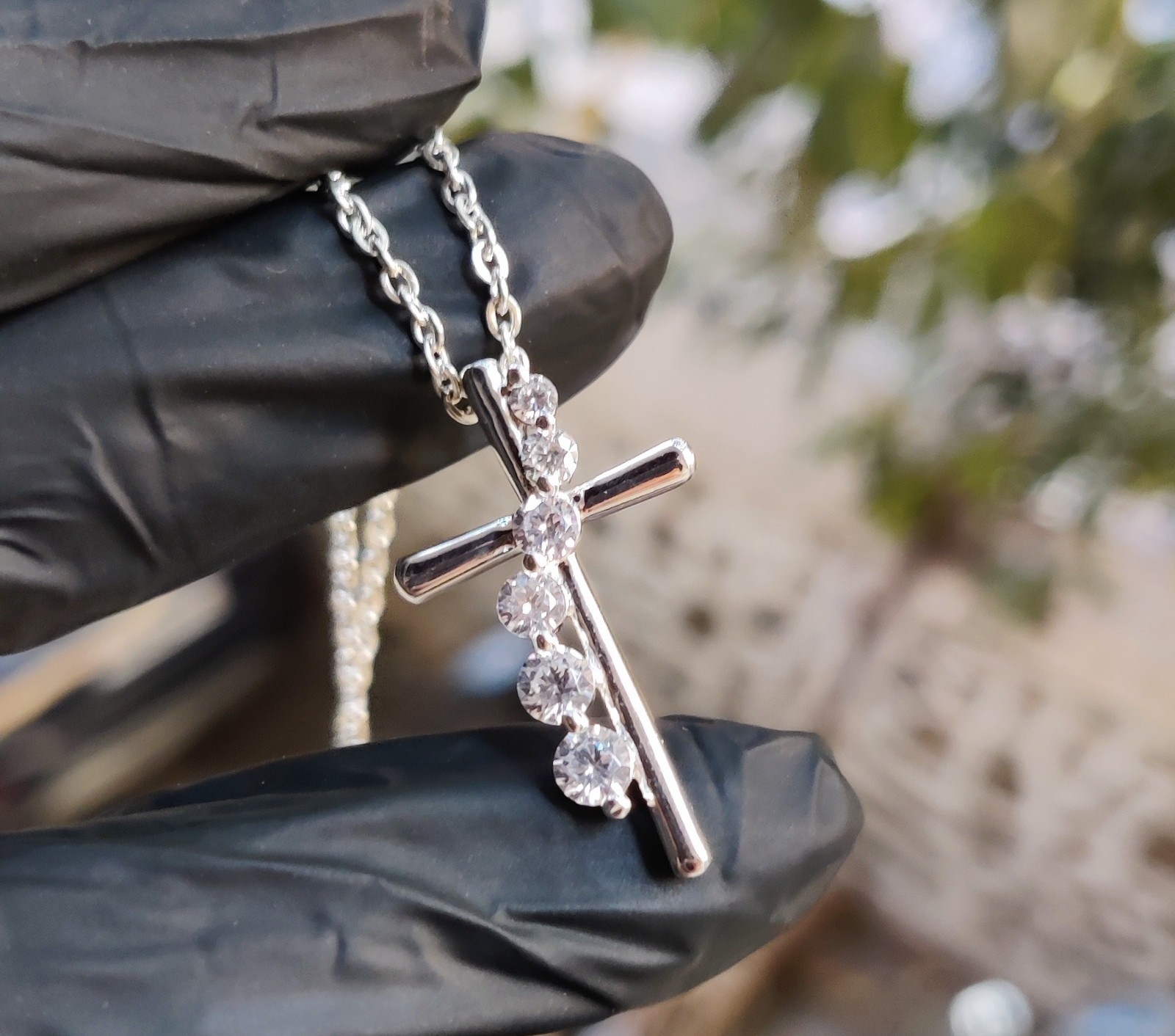 2Ct Round Natural Moissanite Jesus Cross Pendant 14K White Gold Plated Silver