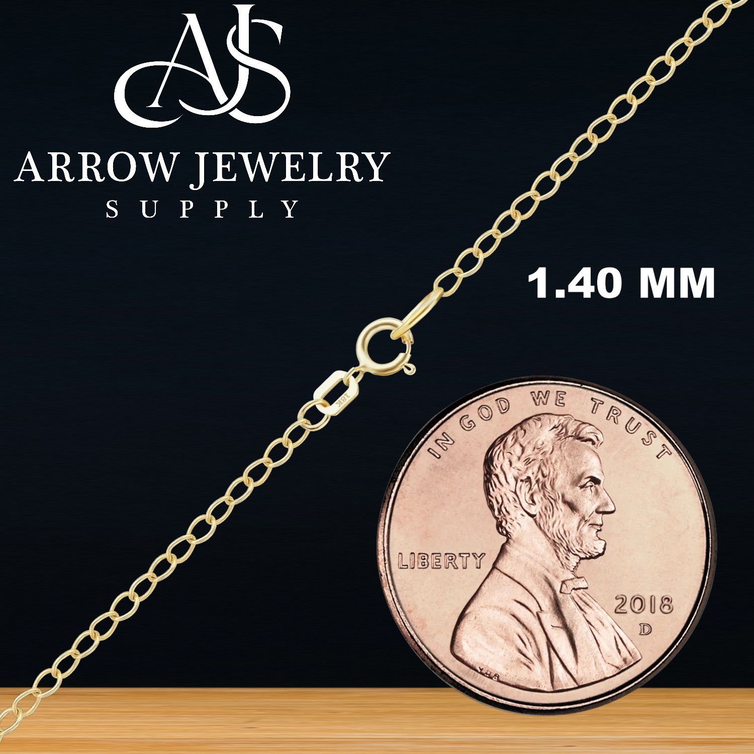 18K Yellow Gold Solid Light Round Cable Links Necklace Chain