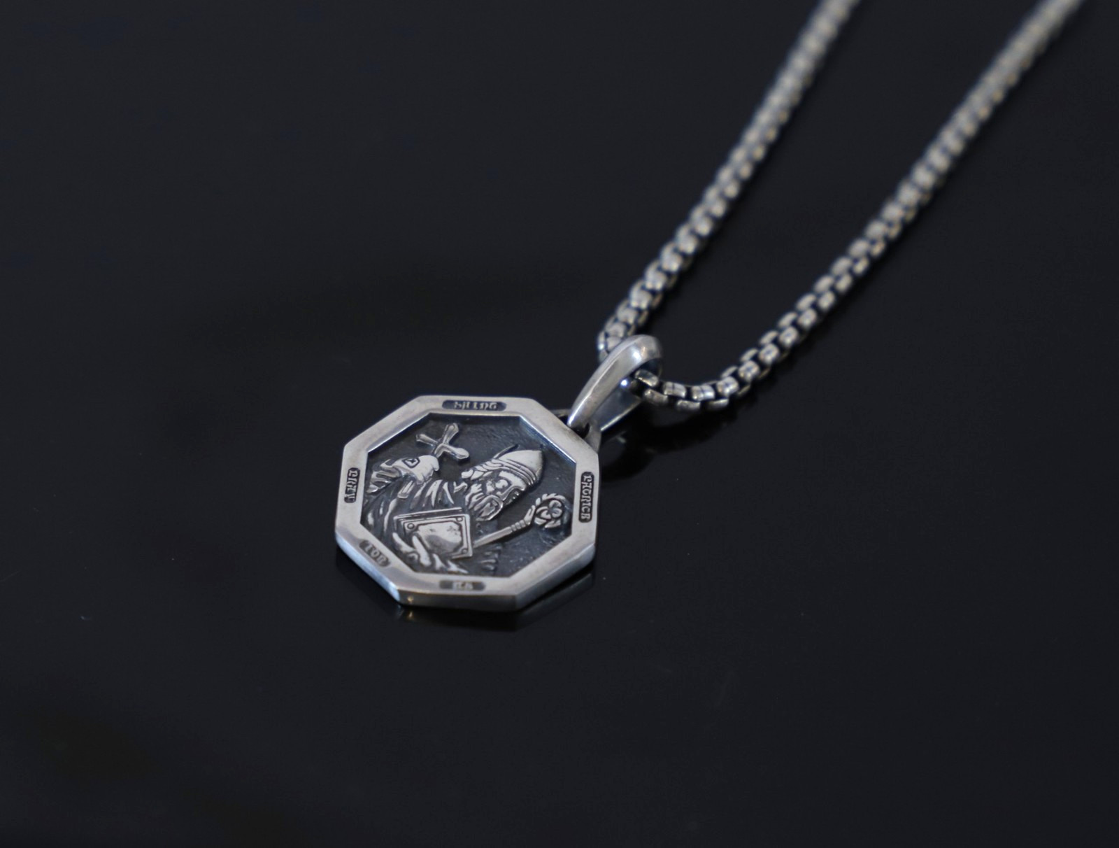 David Yurman Silver Saint Patrick Amulet Pendant w/ 2.7mm Box Chain Necklace