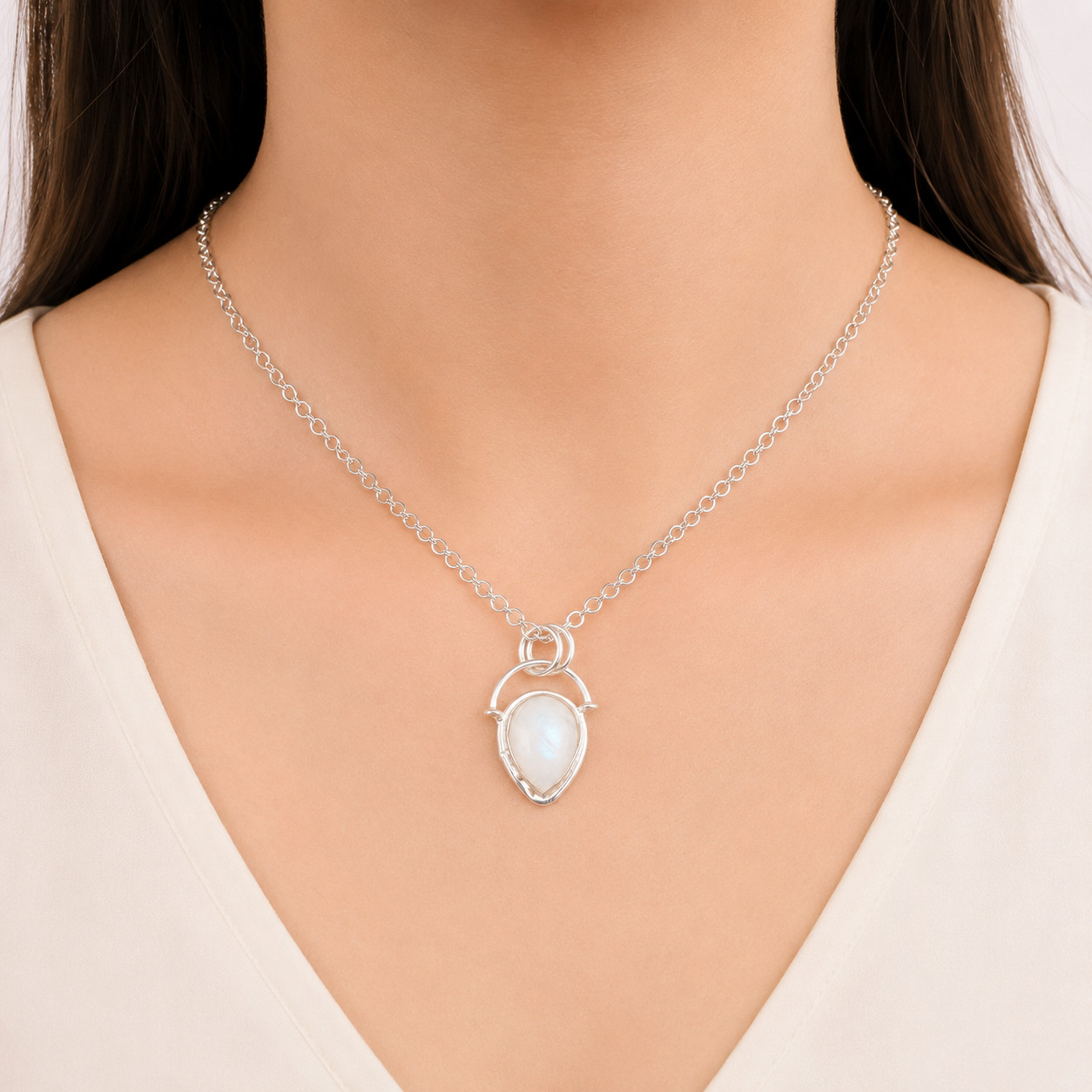 Rainbow Moonstone Gemstone Jewelry 925 Silver Handmade Pendant 1.01″ For Women
