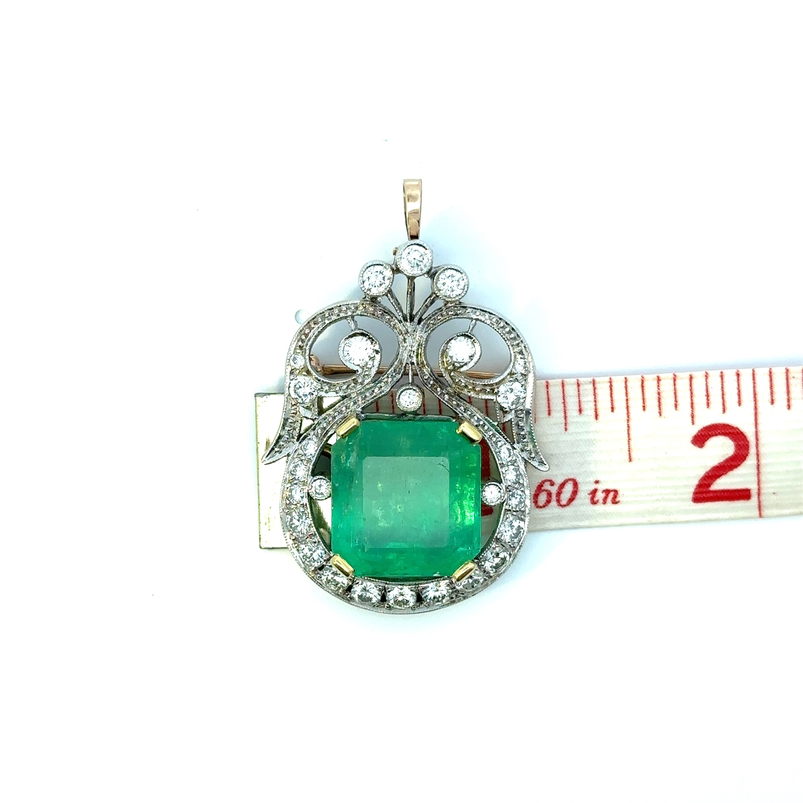 GIA Certified Emerald Diamond Brooch/Pendant Set in 14KT White Yellow Gold G006