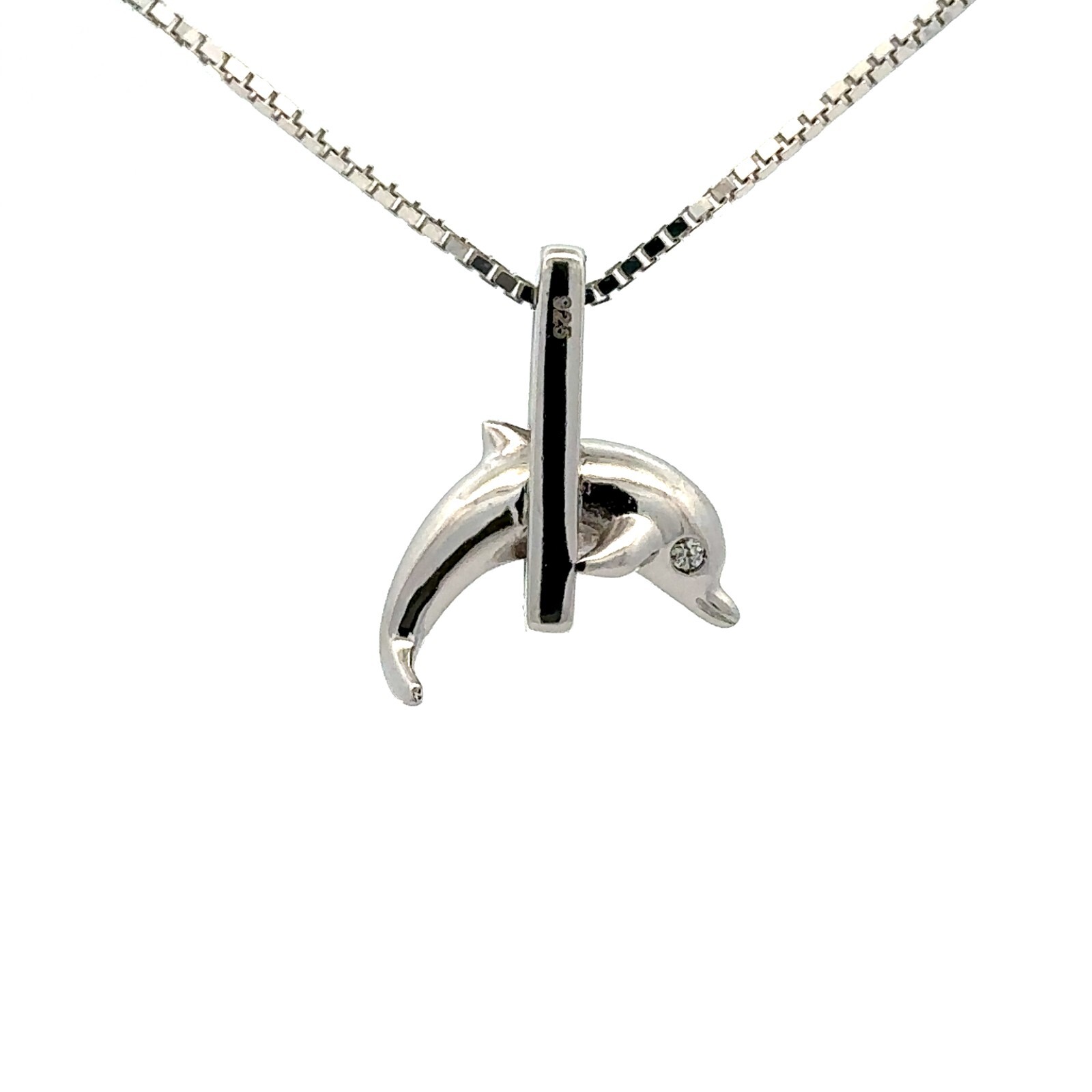 Sterling Silver Dolphin Pendant With CZ (1/2 x 3/4 Inch)