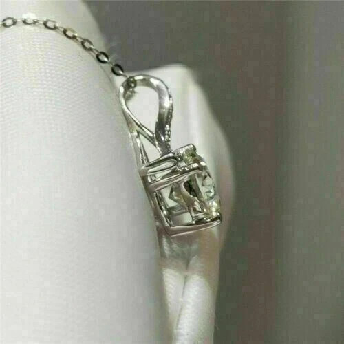 2Ct Round Cut Solitaire Lab Created Diamond Pendant 14K White Gold Plated