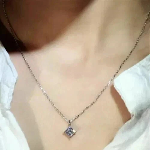 2Ct Princess Cut Lab-Created Moissanite Solitaire Pendant 14K White Gold Plated