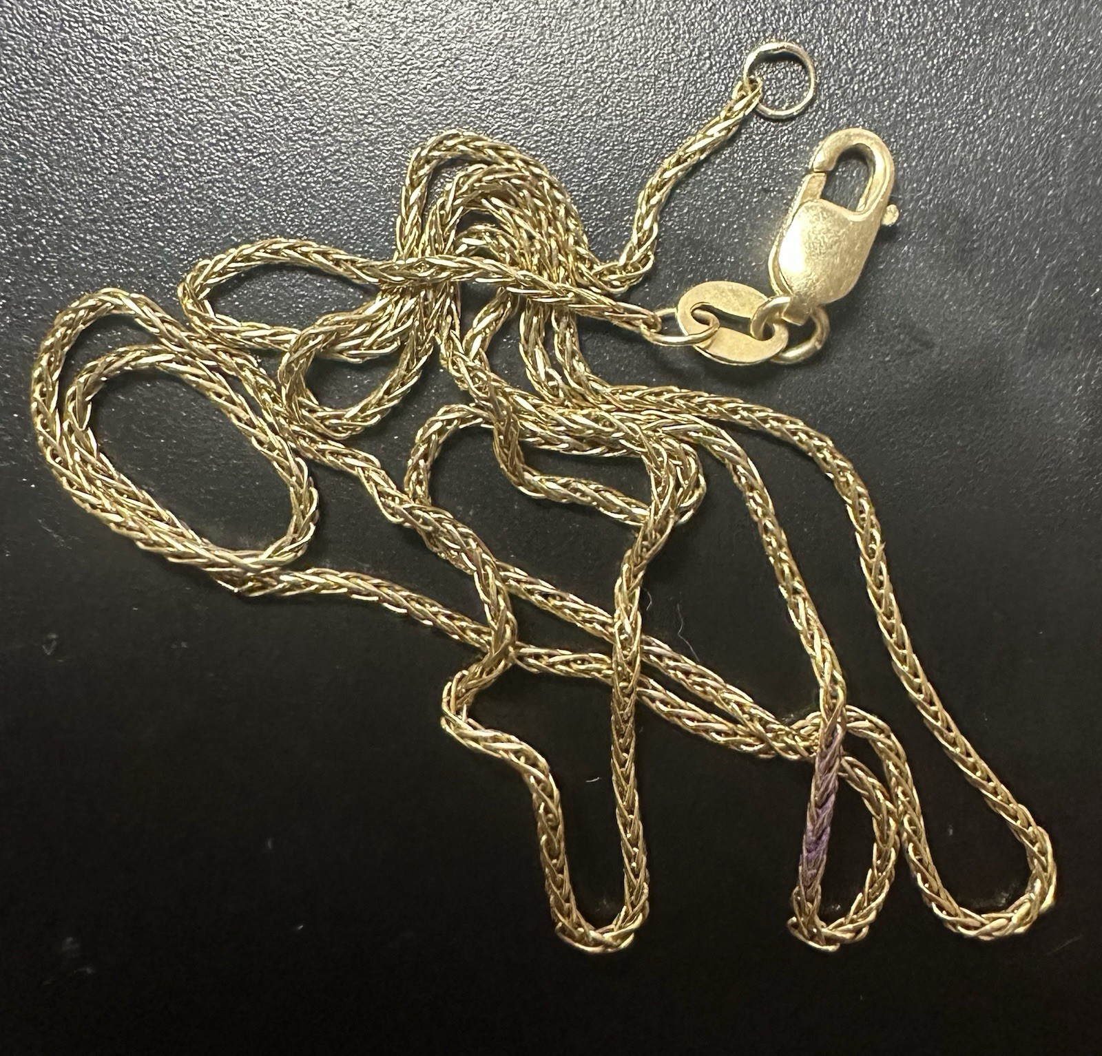 14k Yellow Gold Wheat Chain Necklace 16″ 1mm Spiga Lobster Clasp 2.11g
