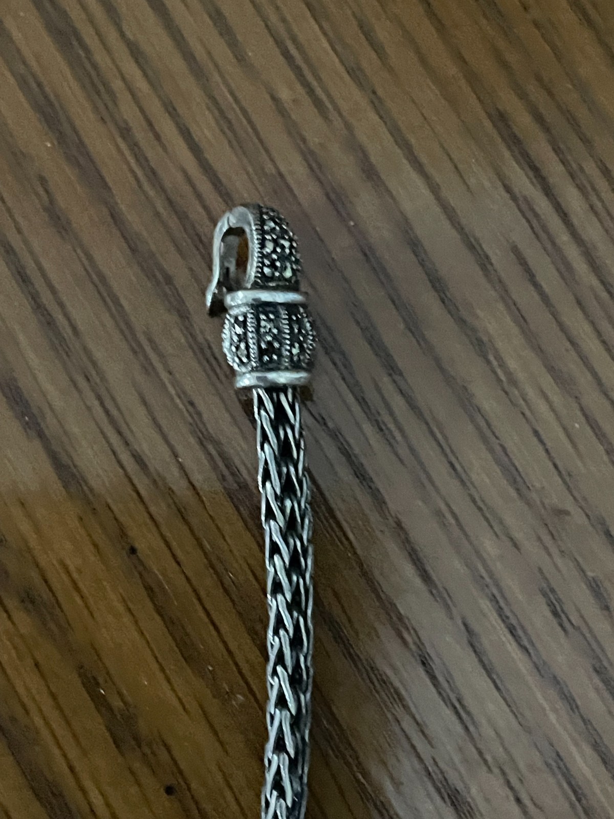 CNA Sterling Silver Spiga Chain Ornate Marcasite End Caps 2 Hook Clasp 34g