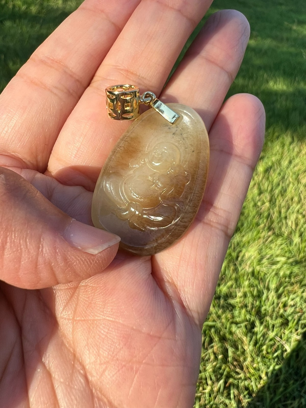 Beautiful Brown 100% Natural Nephrite Buddha Pendant H398 1