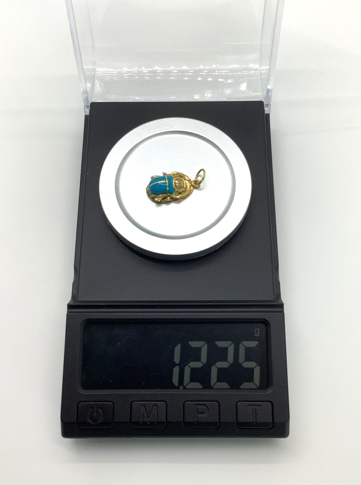 18K Yellow Gold Egyptian Revival Turquoise Scarab Beetle Pendant