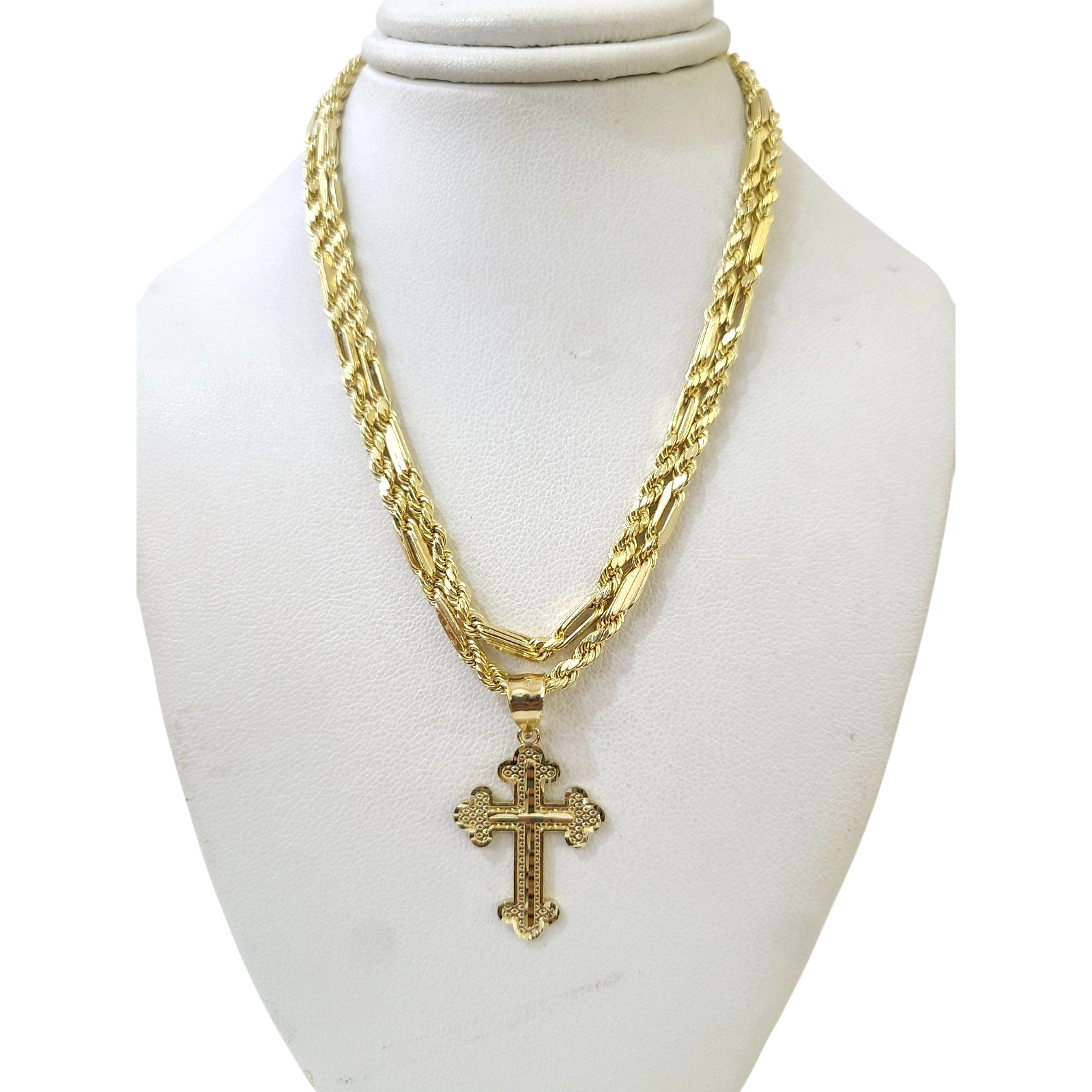 Real 14K Milano Rope Gold Chain Christ Cross Charm Set 3mm 18″–26″ Necklace