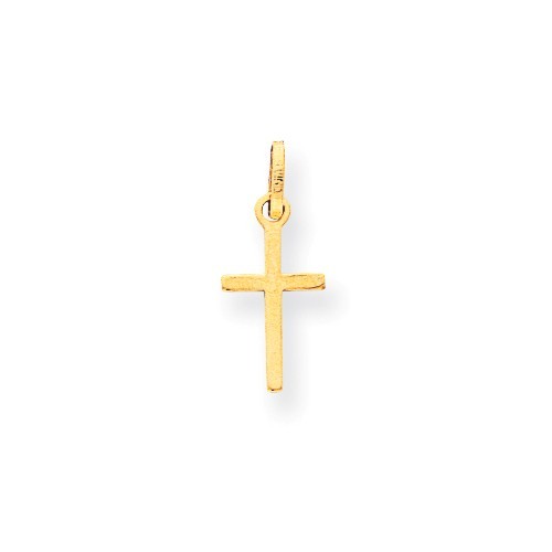 14K Yellow Gold Small Plain Latin Cross Charm Pendant 0.75 Inch