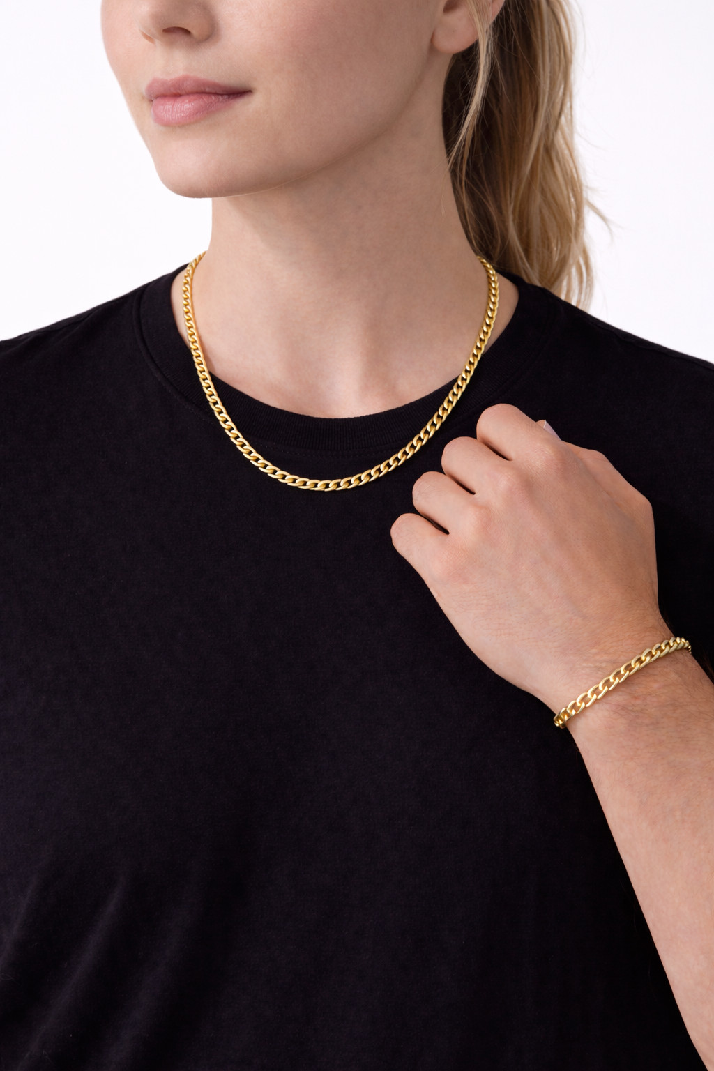 Italian 1/200 14k Yellow Gold Overlay Cuban Chain Necklace and Bracelet Set 4mm