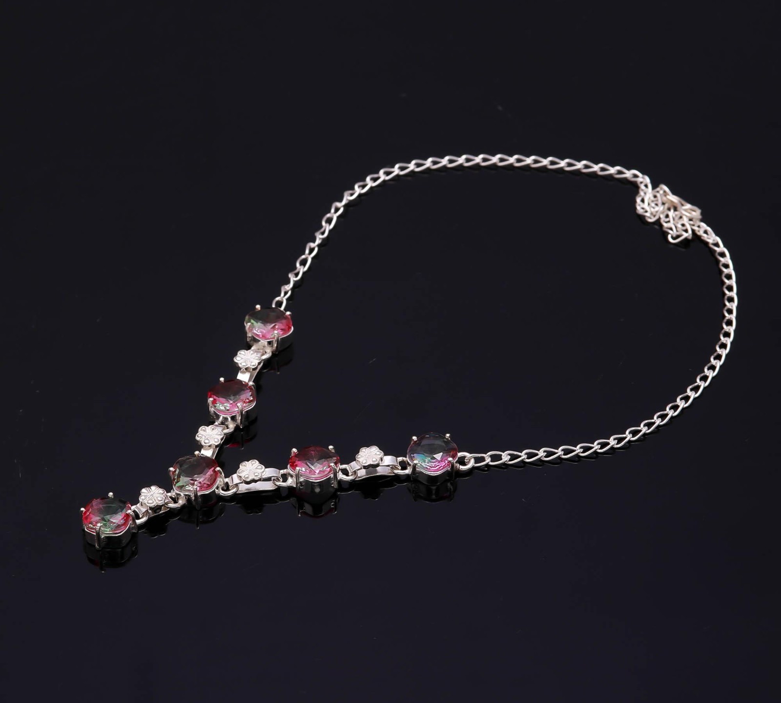 Multi Color Gemstone Handmade 925 Sterling Silver Jewelry Necklace -18″