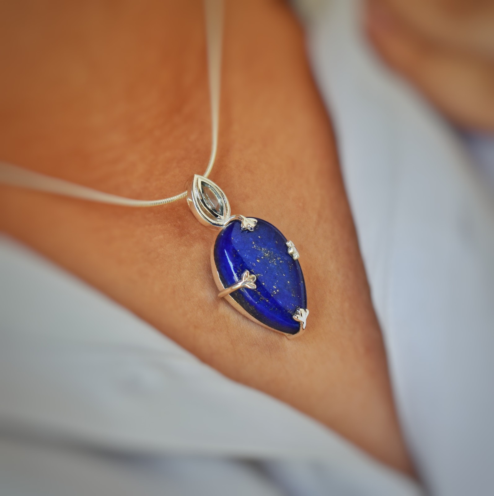 Blue Lapis Lazuli Pendant 925 Sterling Silver Pendant Women Gift Jewelry
