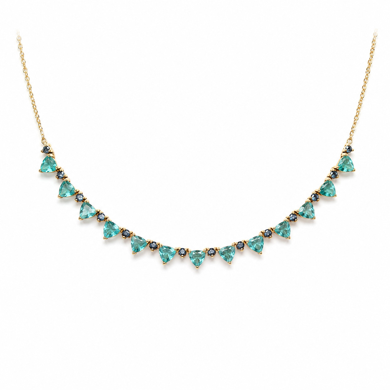 Blue Apatite Sapphire Necklace 18.0 In. 925 Sterling Silver Handmade