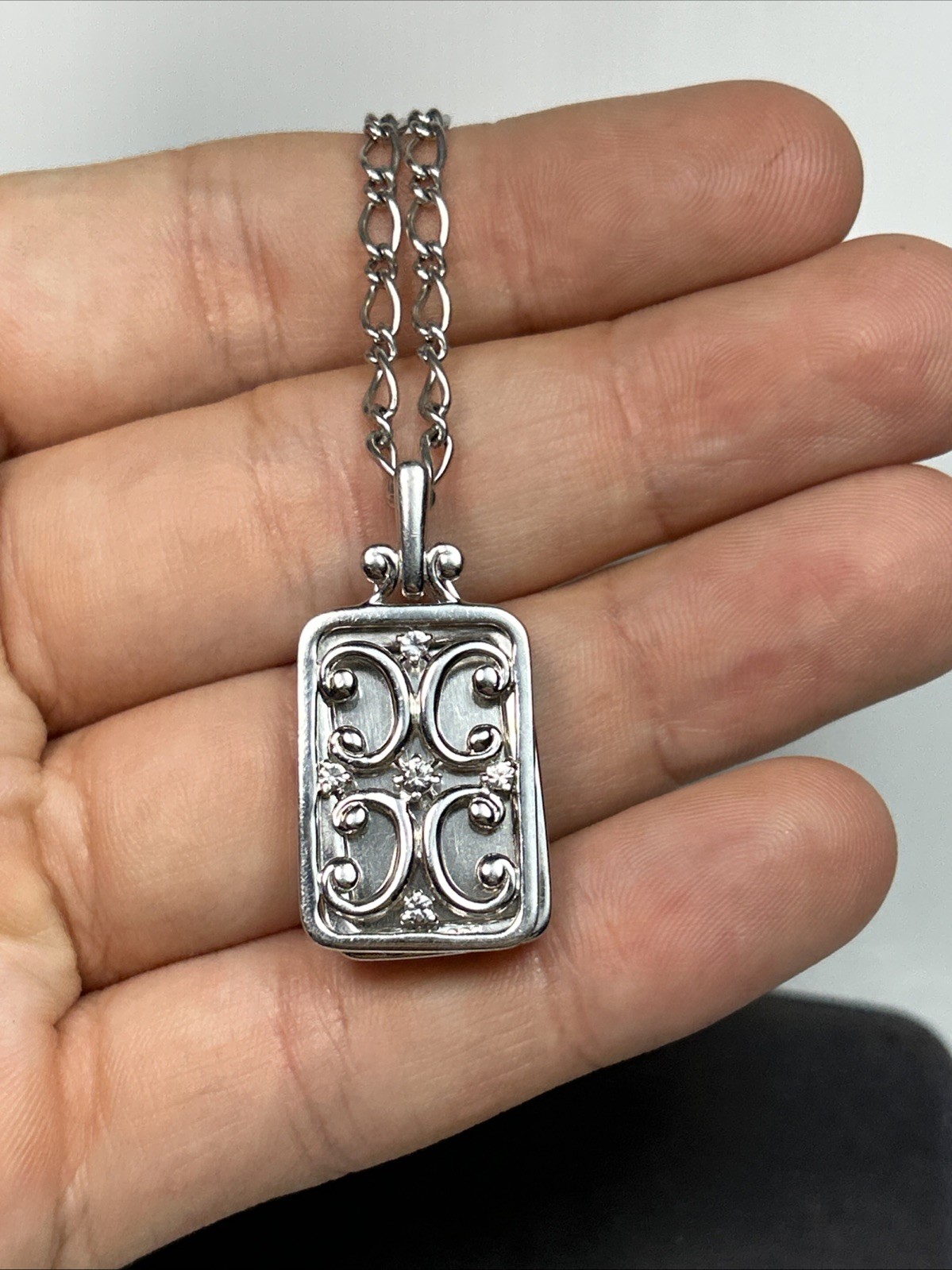 Monica Rich Kosann Sterling Silver Rectangular Gate Sapphire Locket Necklace