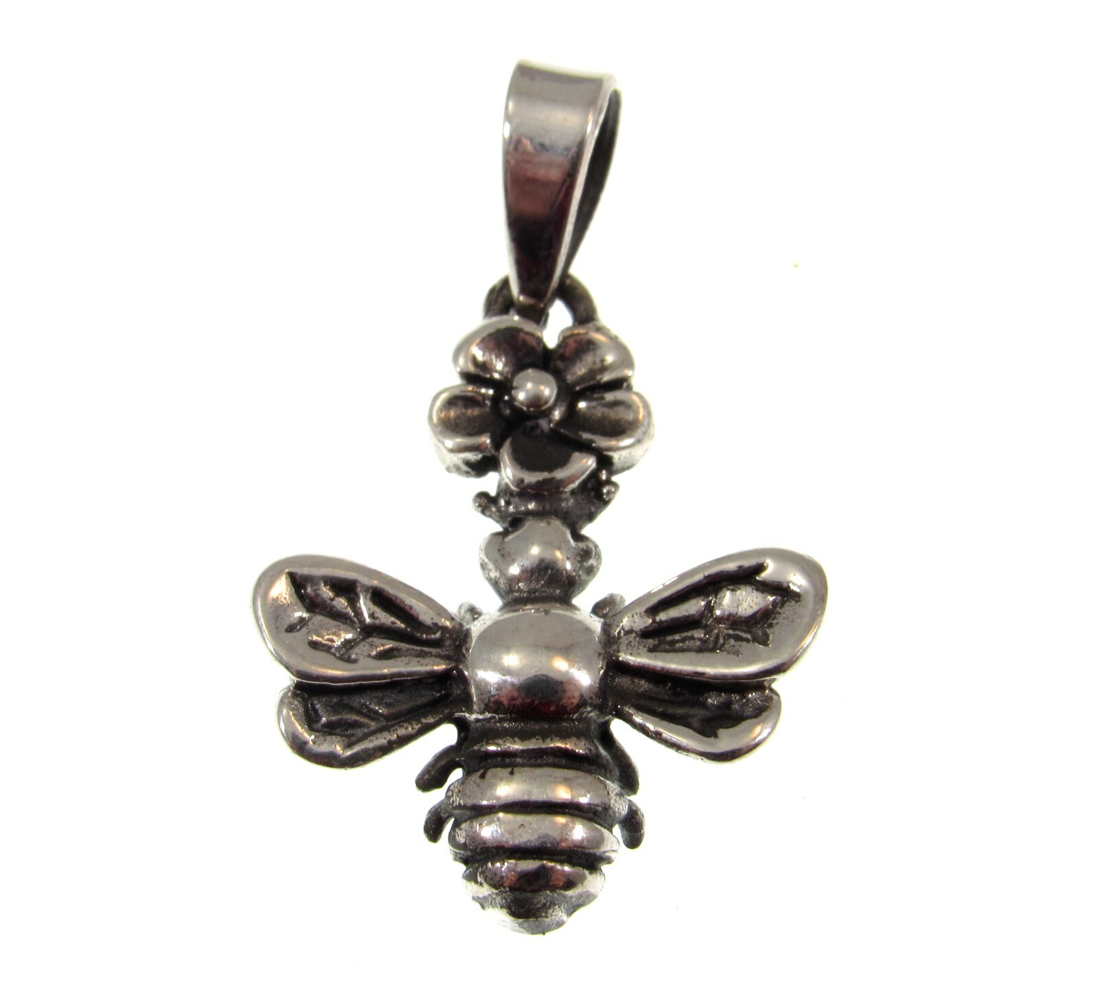 Handcrafted Solid 925 Sterling Silver Honey Bumble Bee and Flower Pendant Charm