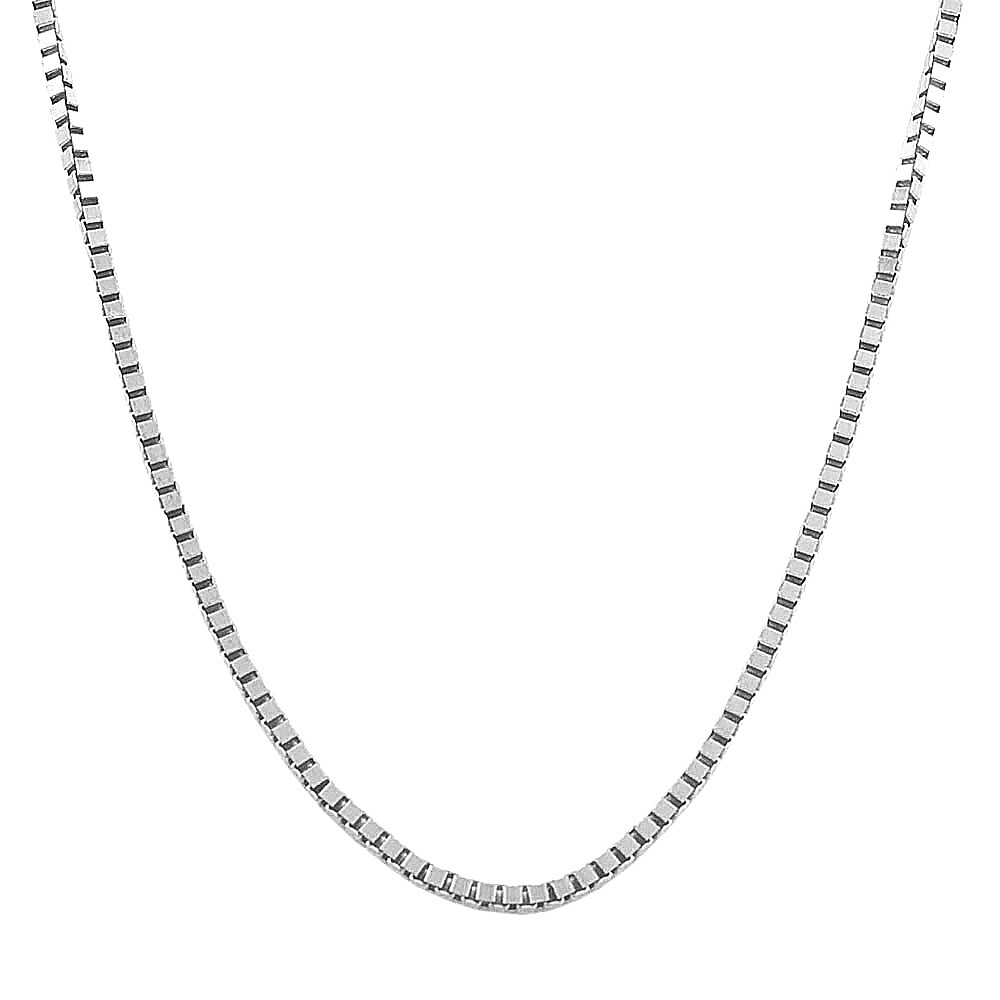 14K White Gold Plated Sterling Silver Box Chain Necklace 18″ L 0.88 Mm