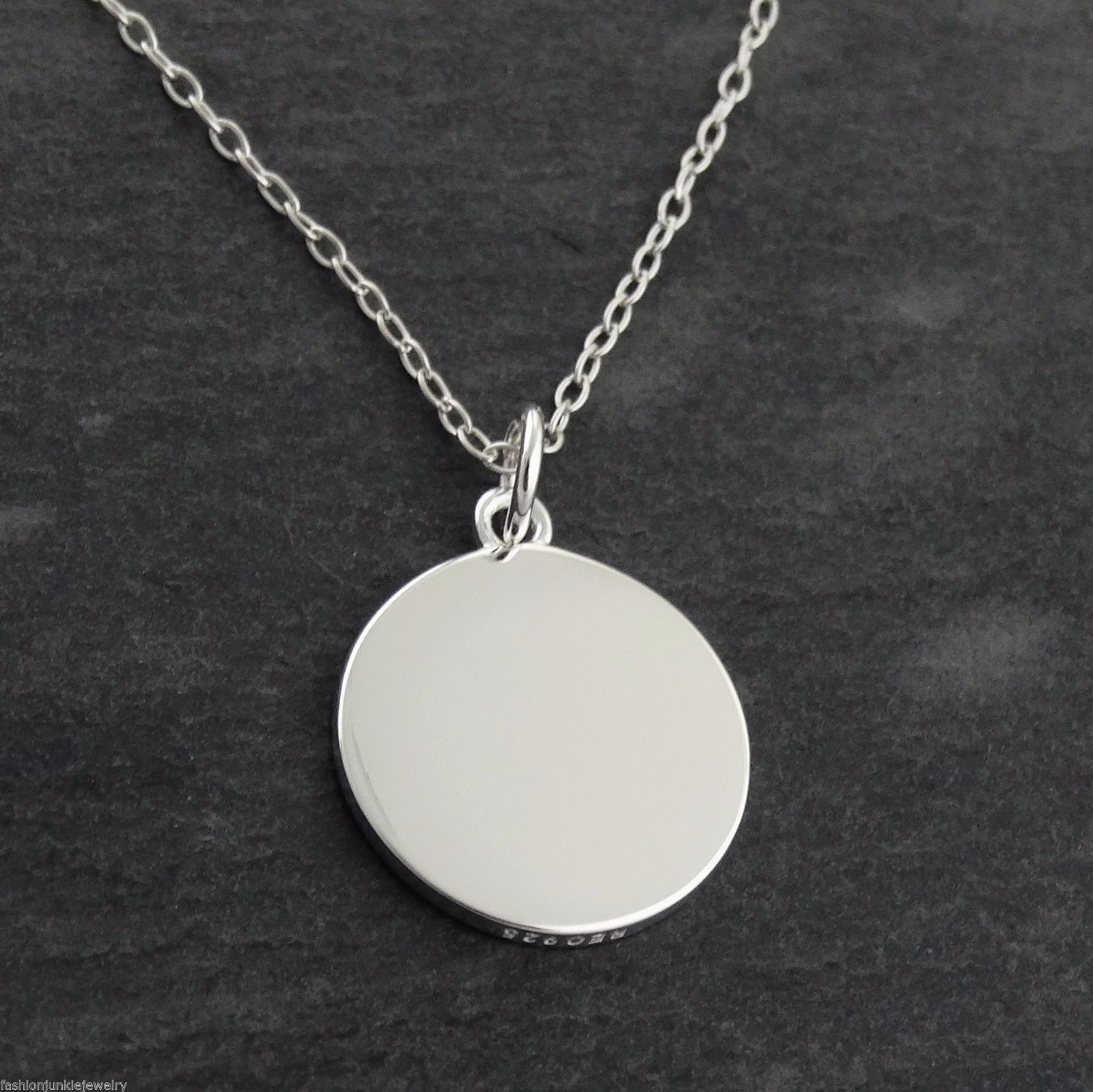 Blank Round Engravable Charm Necklace – 925 Sterling Silver – Two Sided Disc NEW